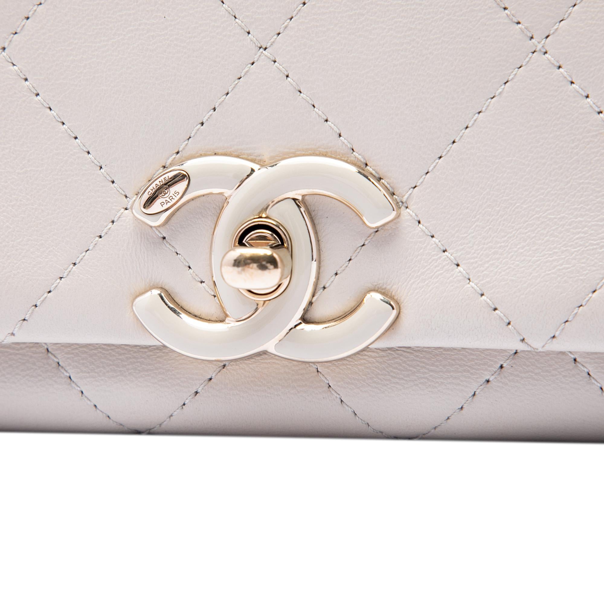 Chanel Large Quilted Lambskin Twist Chain Enamel CC Flap