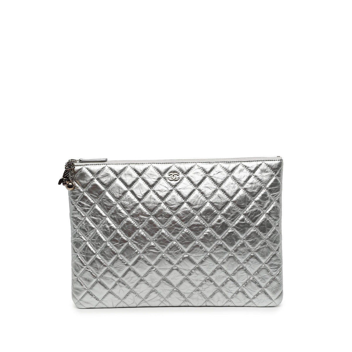 Chanel Large Quilted Metallic Aged Calfskin Cosmo Charm O Case Clutch