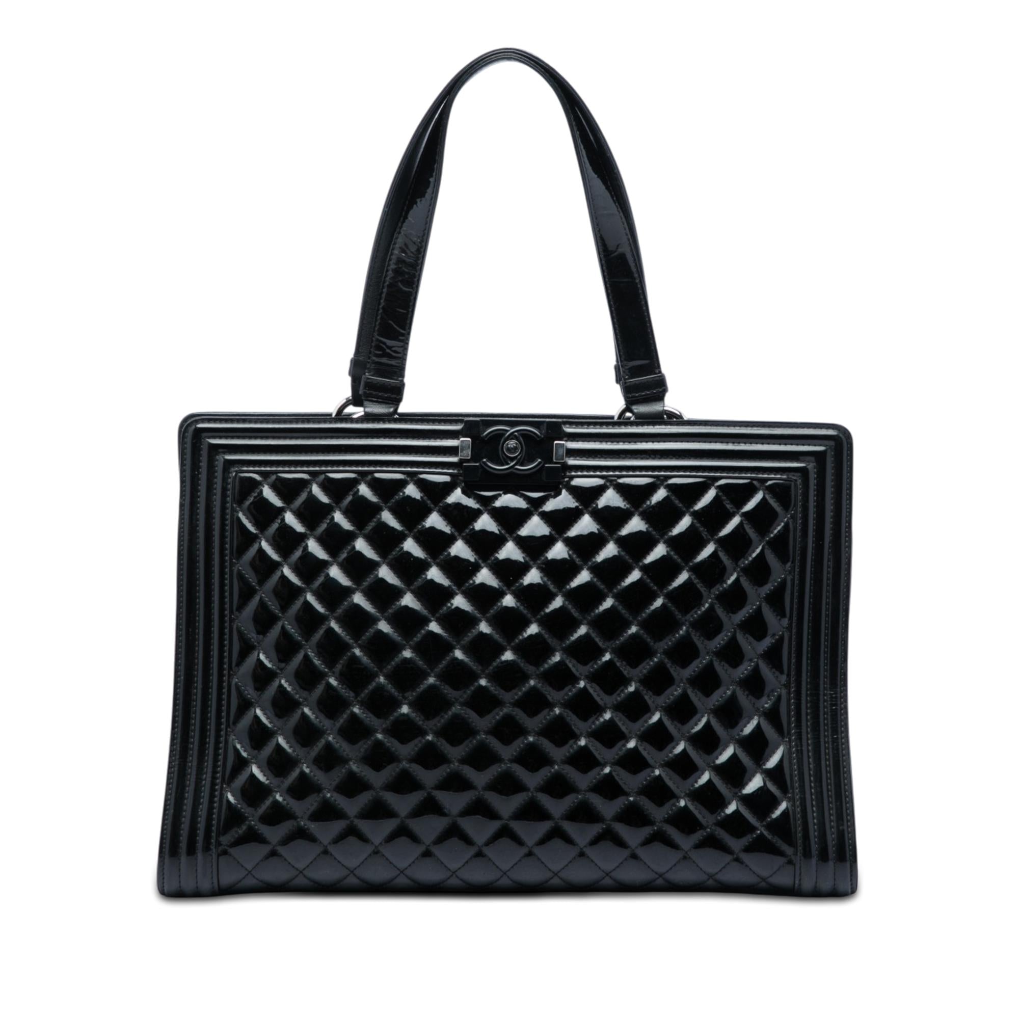 Chanel Large Quilted Patent Boy Shopping Tote