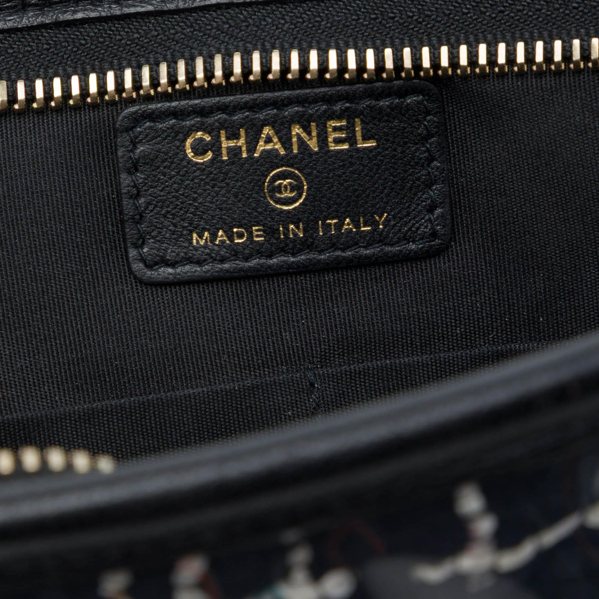 Chanel Large Quilted Tweed PVC Logo Wristlet Clutch