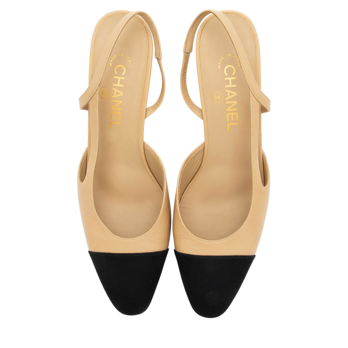 Chanel Leather Grosgrain Cap Toe Slingback Pumps - Size 10 / 40
