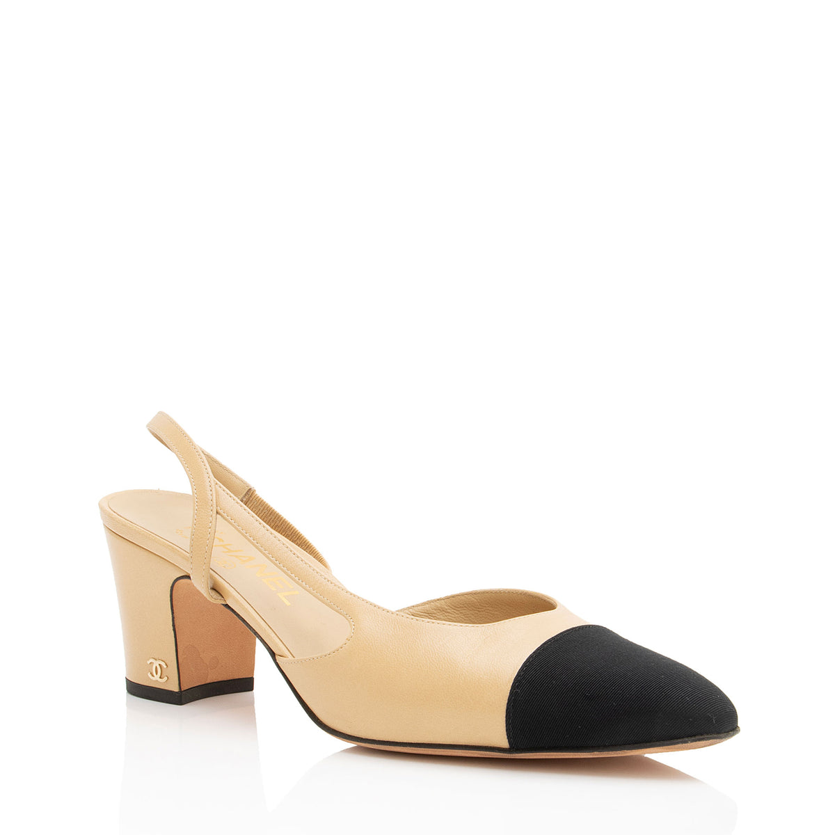 Chanel Leather Grosgrain Cap Toe Slingback Pumps - Size 10 / 40
