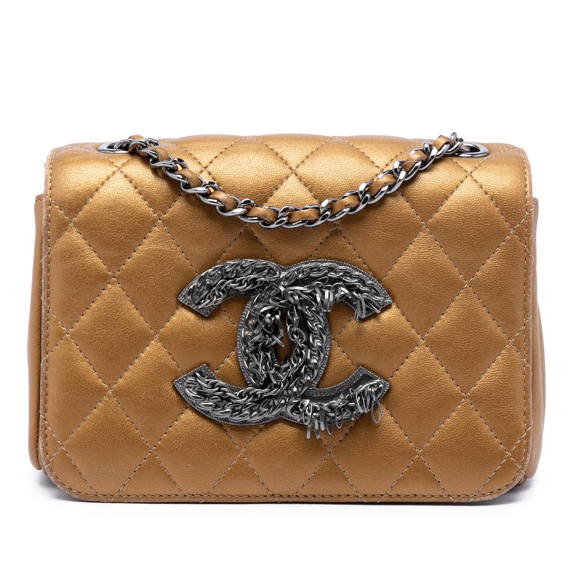 Chanel Limited Edition Mini Quilted Metallic Lambskin CC Chain Fringe Full Flap
