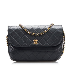 CHANEL Half Moon Chain Shoulder Bag Black Quilted Flap Lambskin