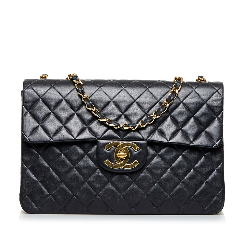 Chanel Brown Quilted Caviar Leather Maxi Classic Double Flap Bag Chanel