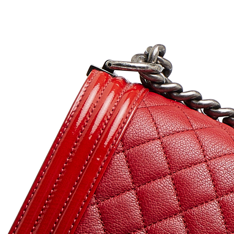 Chanel Red Quilted Leather and Patent Medium Boy Flap Bag