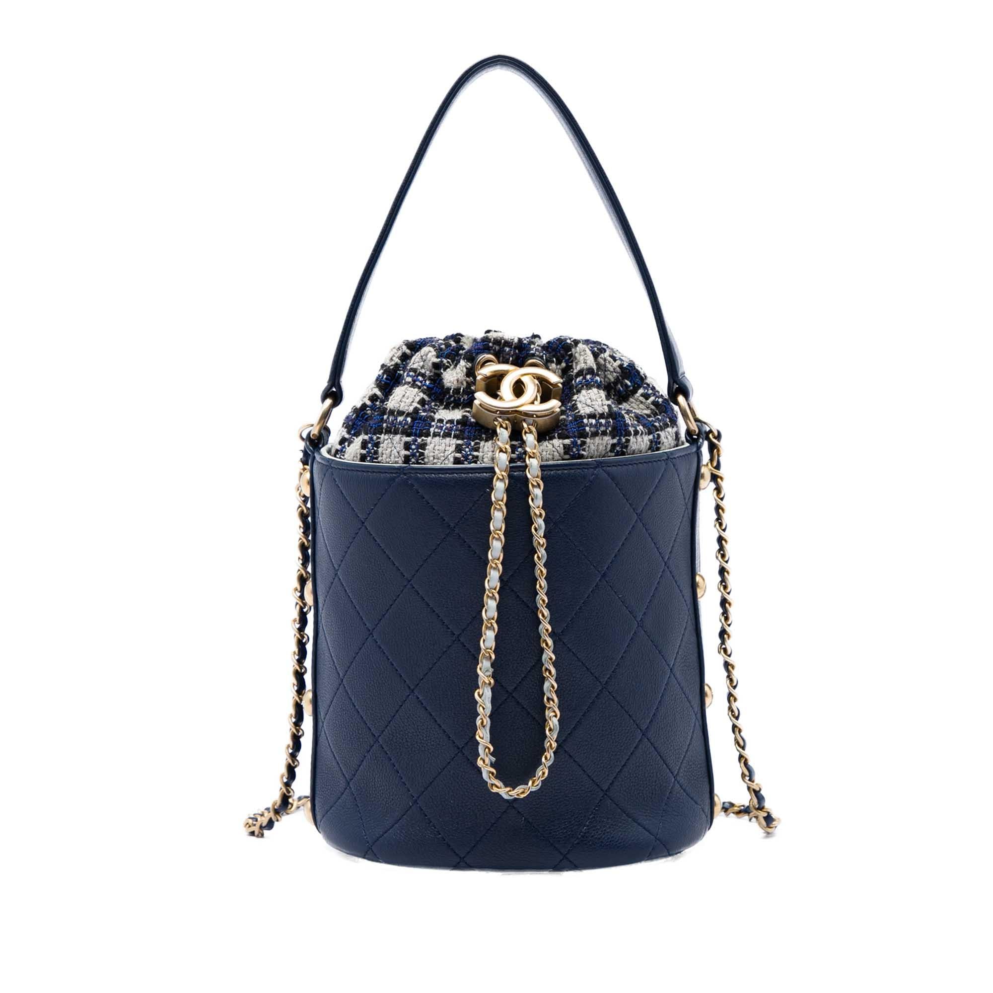 Chanel Medium CC Calfskin and Tweed Drawstring Bucket Bag