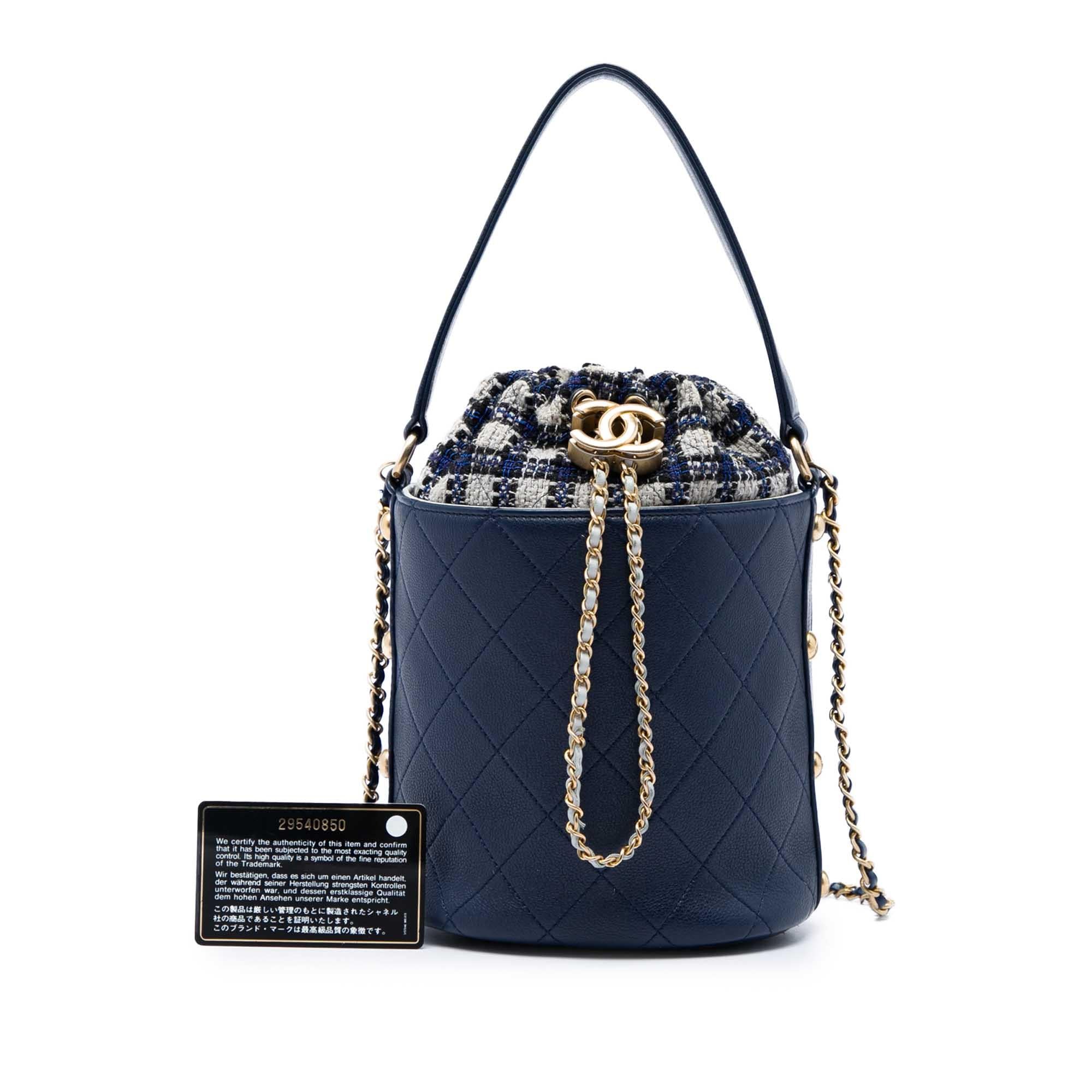 Chanel Medium CC Calfskin and Tweed Drawstring Bucket Bag