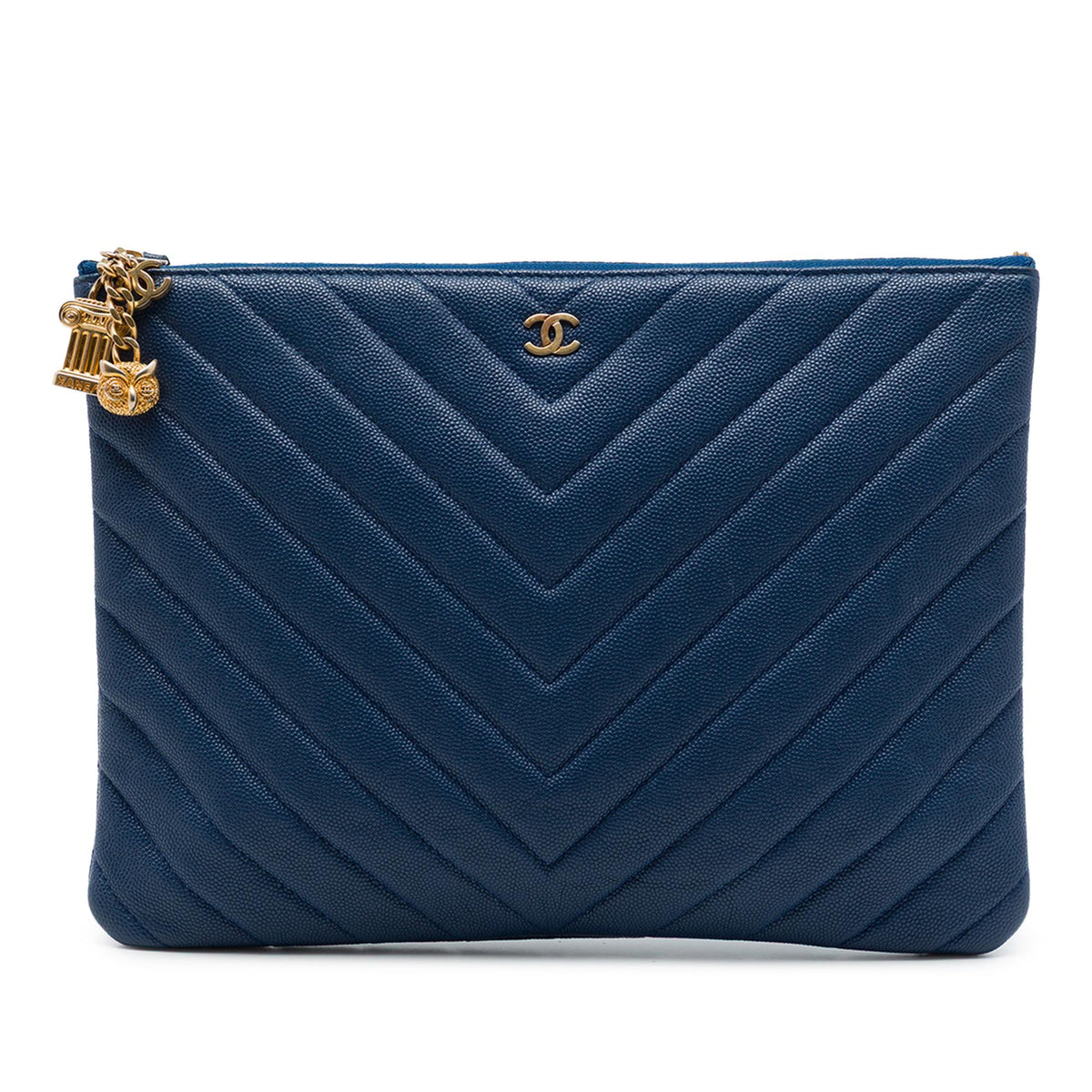 Chanel Medium Chevron Caviar Ancient Greek Charms O Case Clutch