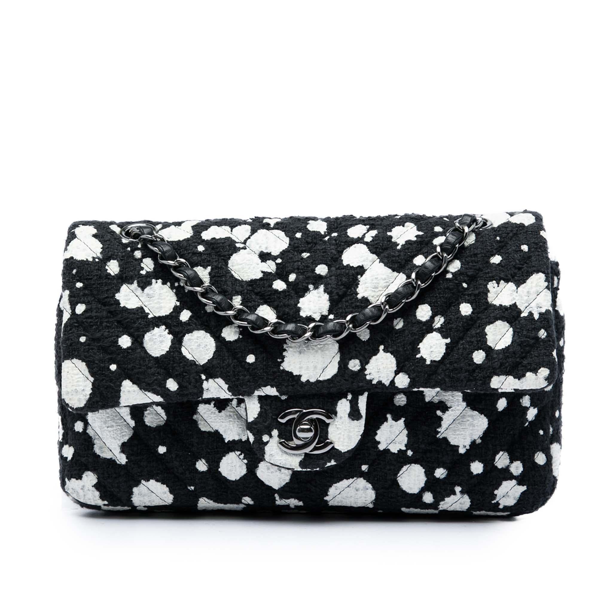 Chanel Medium Chevron Tweed Paint Splatter Double Flap