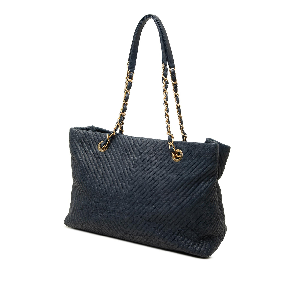 Chanel Medium Chevron Wrinkled Calfskin Medallion Charm Tote