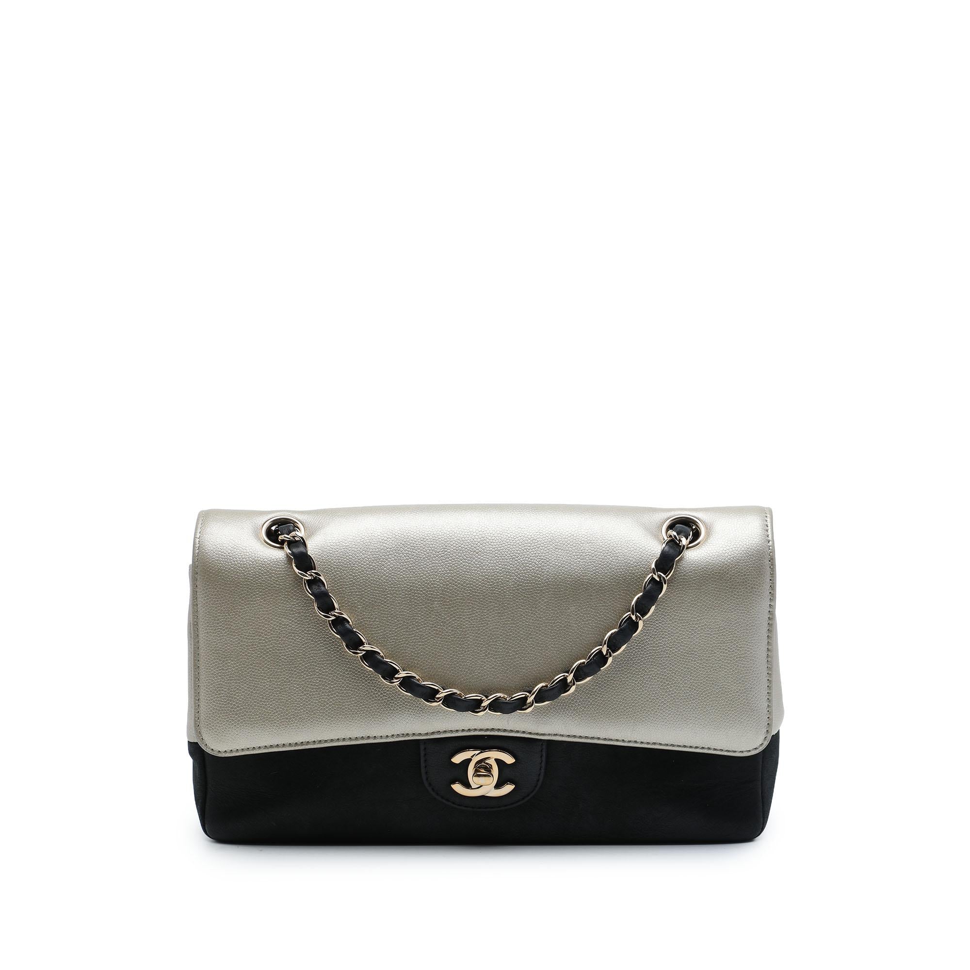 Chanel Medium Classic Bicolor Caviar and Iridescent Calfskin Double Flap