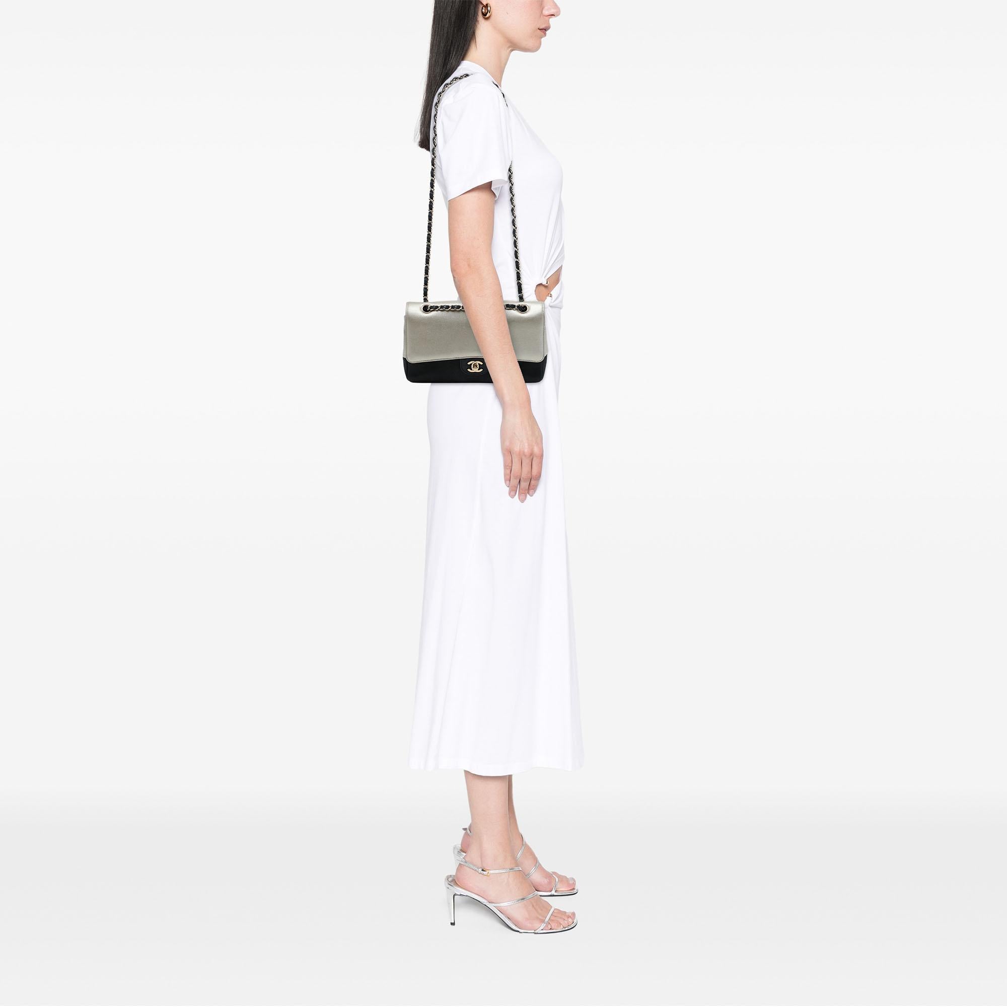 Chanel Medium Classic Bicolor Caviar and Iridescent Calfskin Double Flap