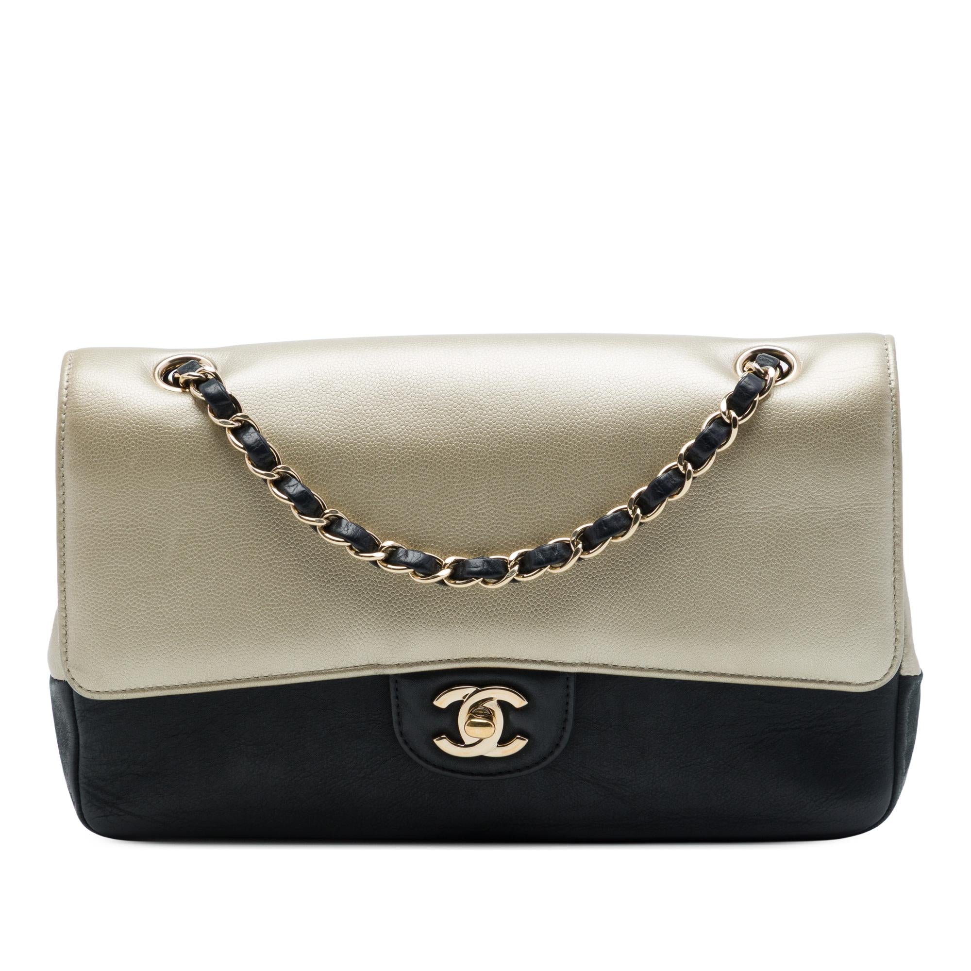 Chanel Medium Classic Bicolor Caviar and Iridescent Calfskin Double Flap