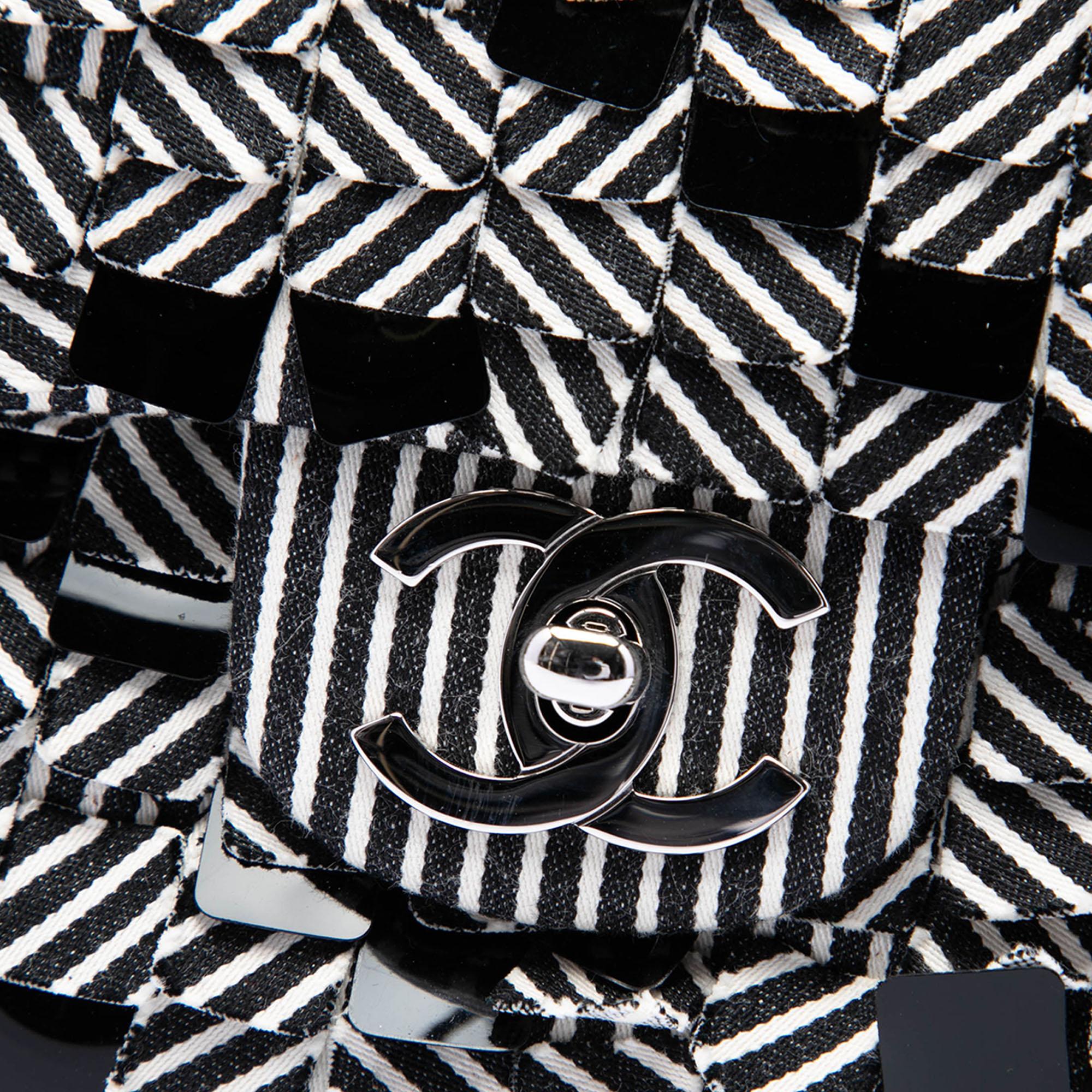 Chanel Medium Classic Canvas Sequin Stripes Double Flap