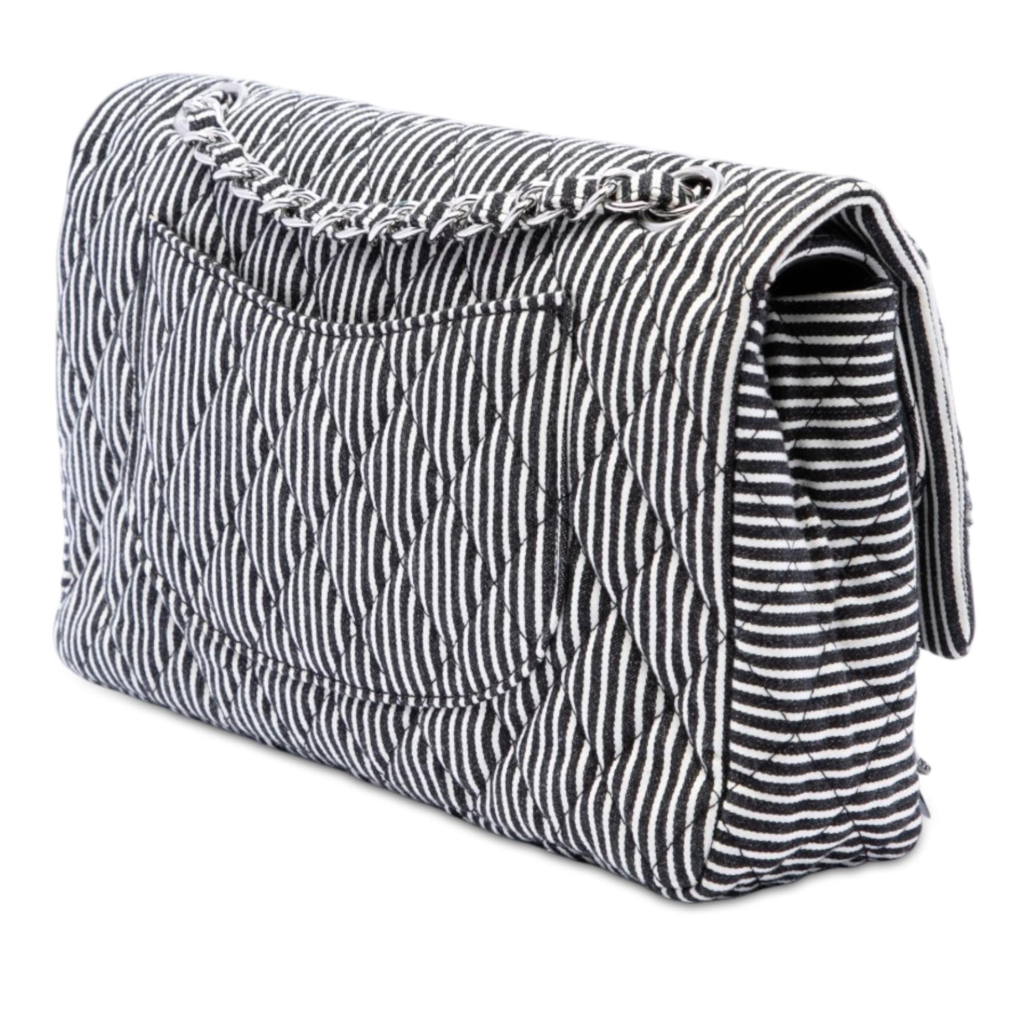 Chanel Medium Classic Canvas Sequin Stripes Double Flap