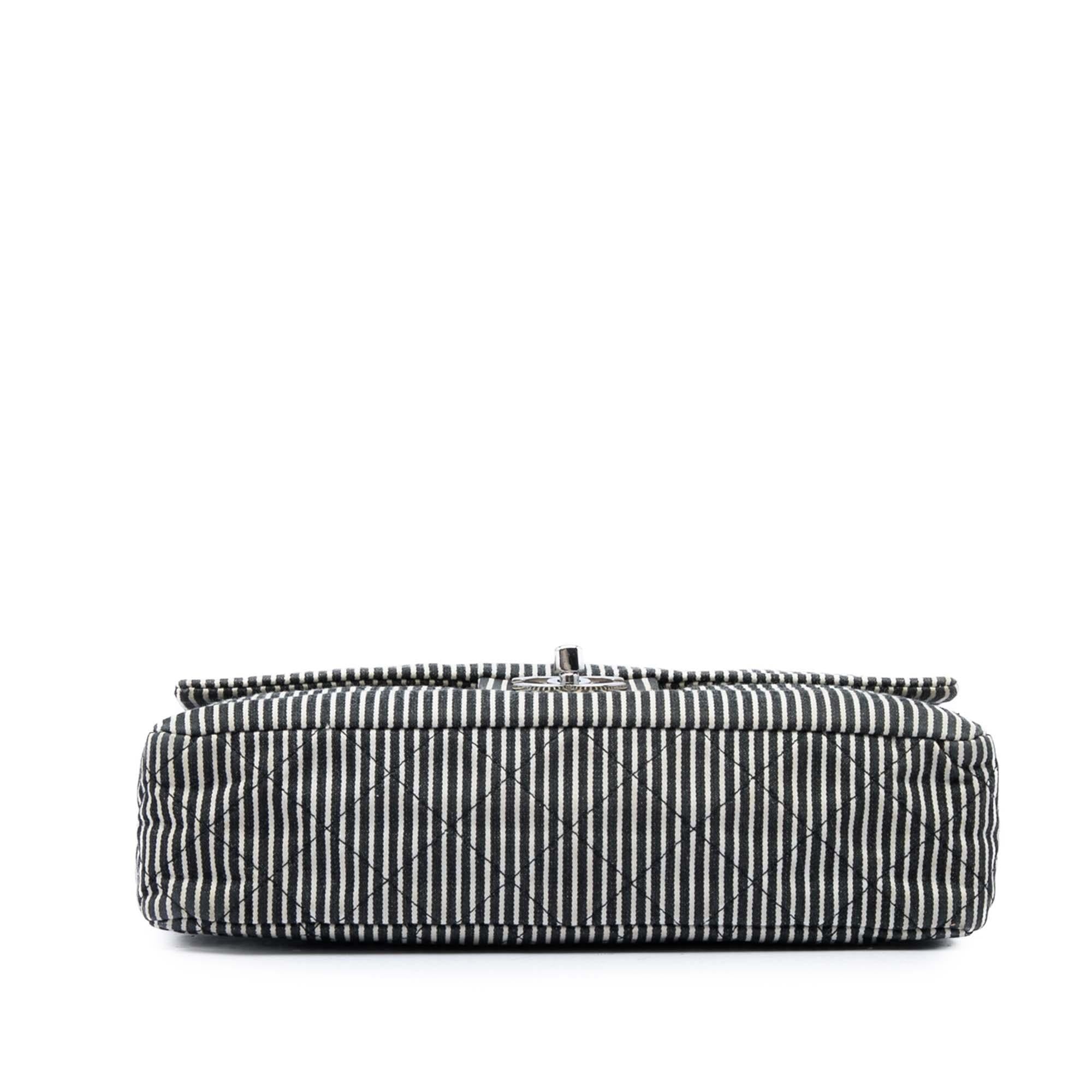 Chanel Medium Classic Canvas Stripes Double Flap