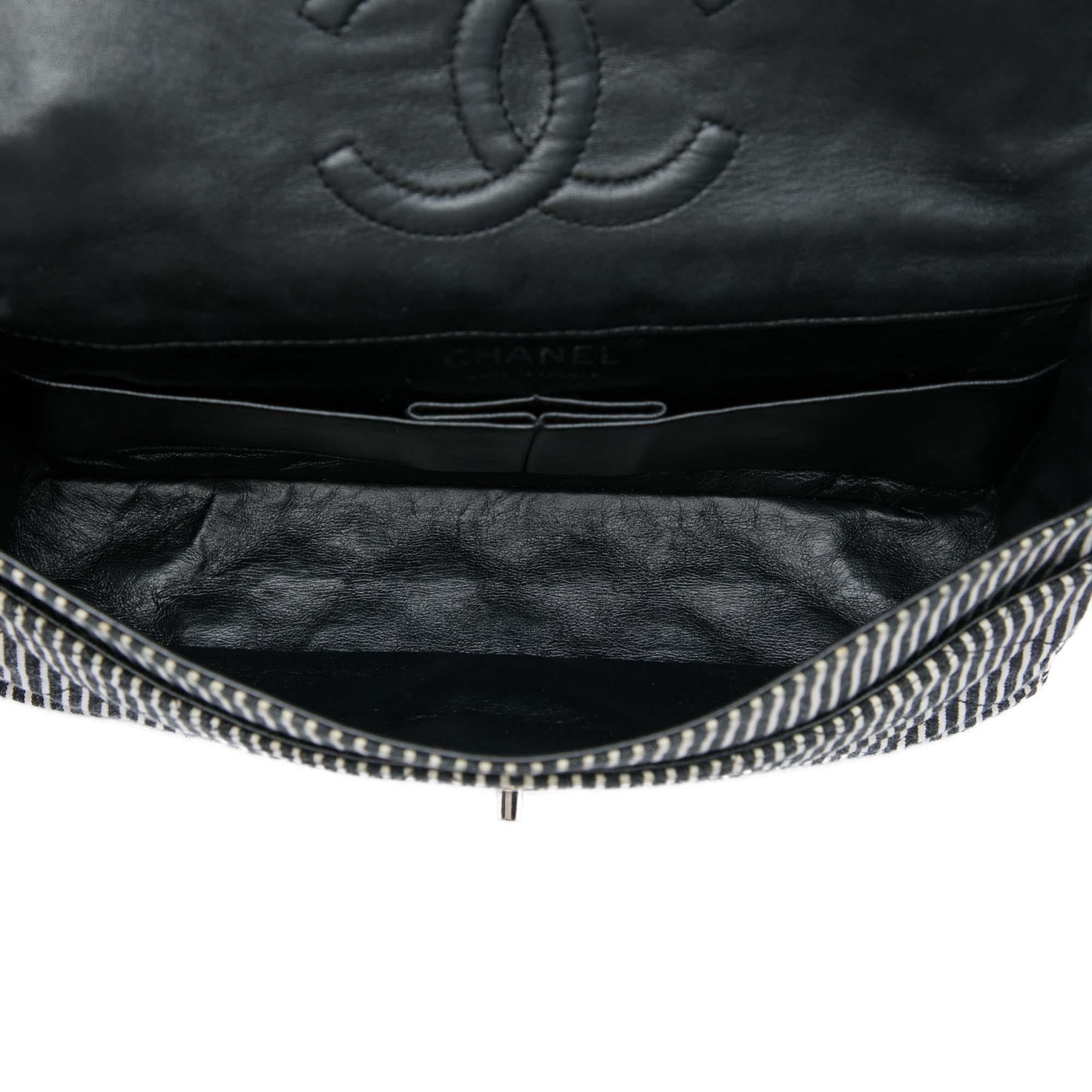 Chanel Medium Classic Canvas Stripes Double Flap