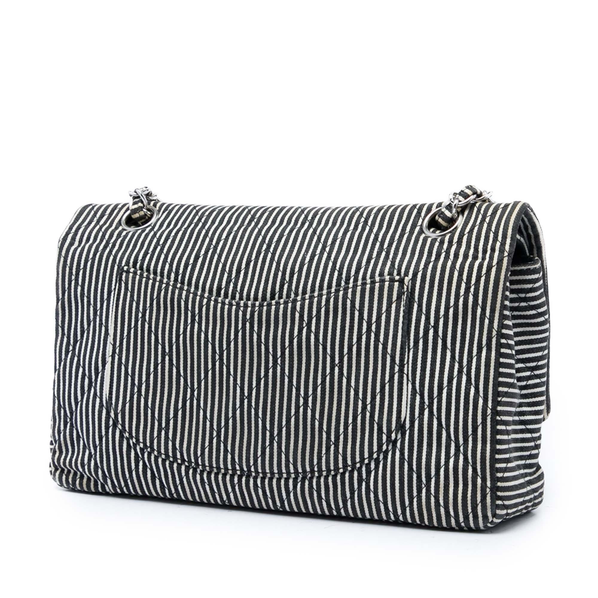Chanel Medium Classic Canvas Stripes Double Flap