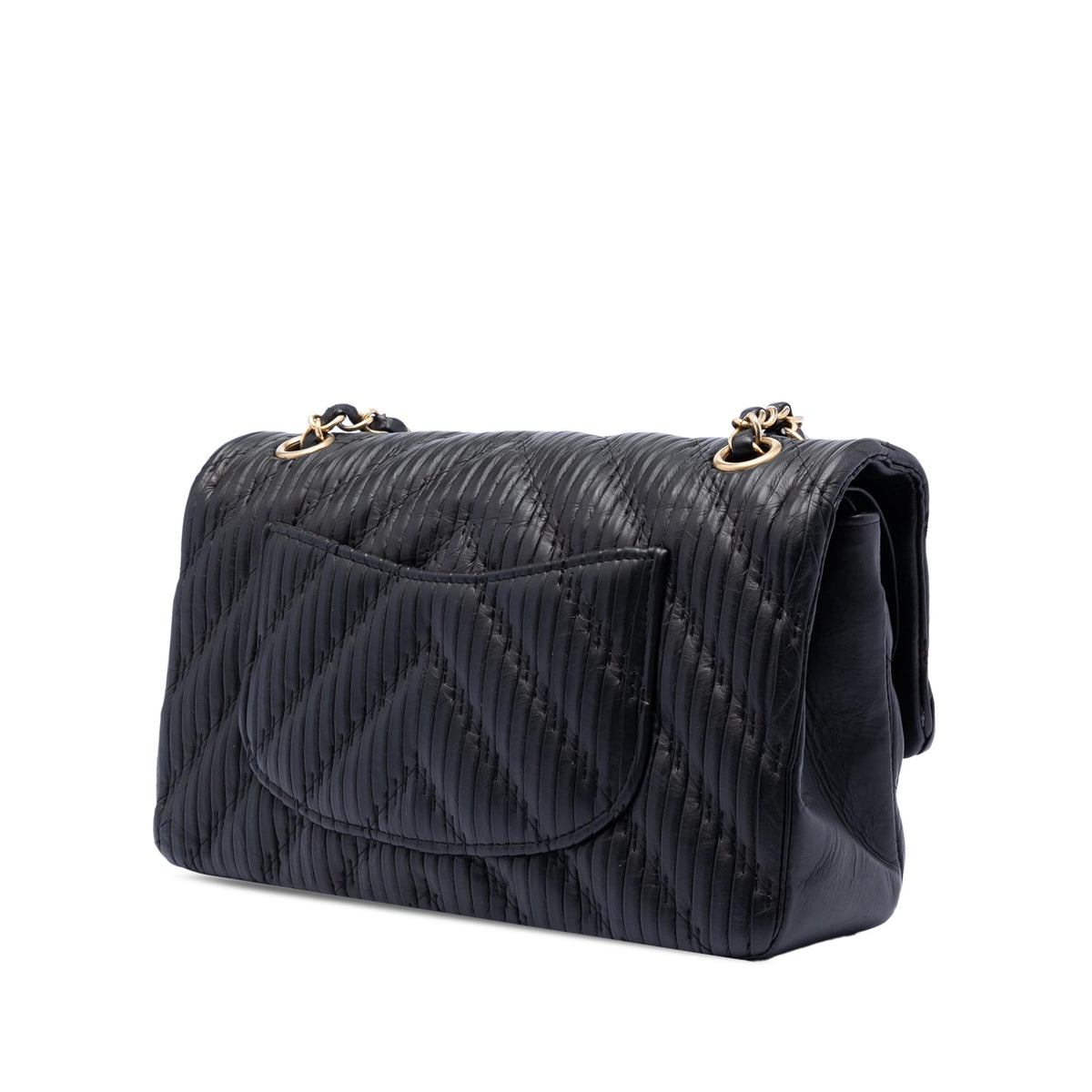 Chanel Medium Classic Chevron Calfskin Pleated Double Flap