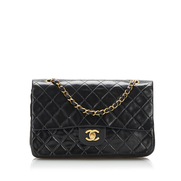 CHANEL Lambskin Quilted Medium Double Flap Black 1289324