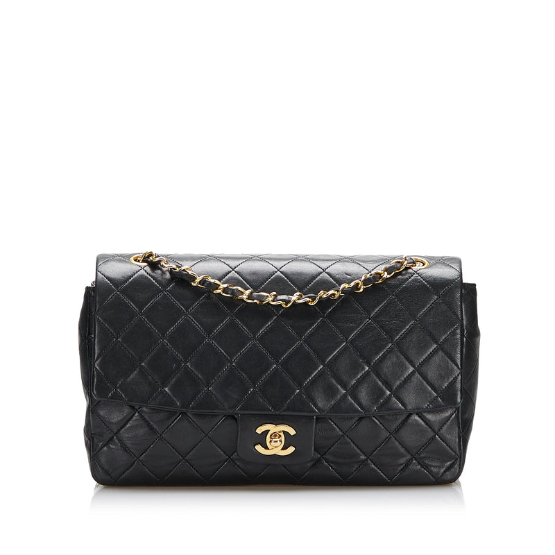 Chanel Classic Double Flap Medium Chain Shoulder Bag Black Lamb K86