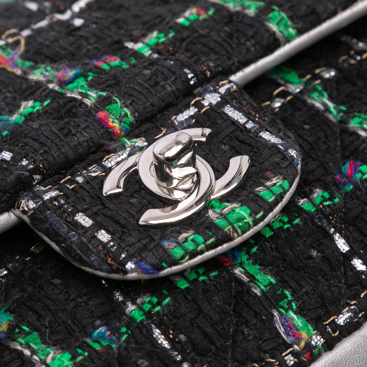 Chanel Medium Classic Quilted Tweed and Metallic Lambskin Double Flap
