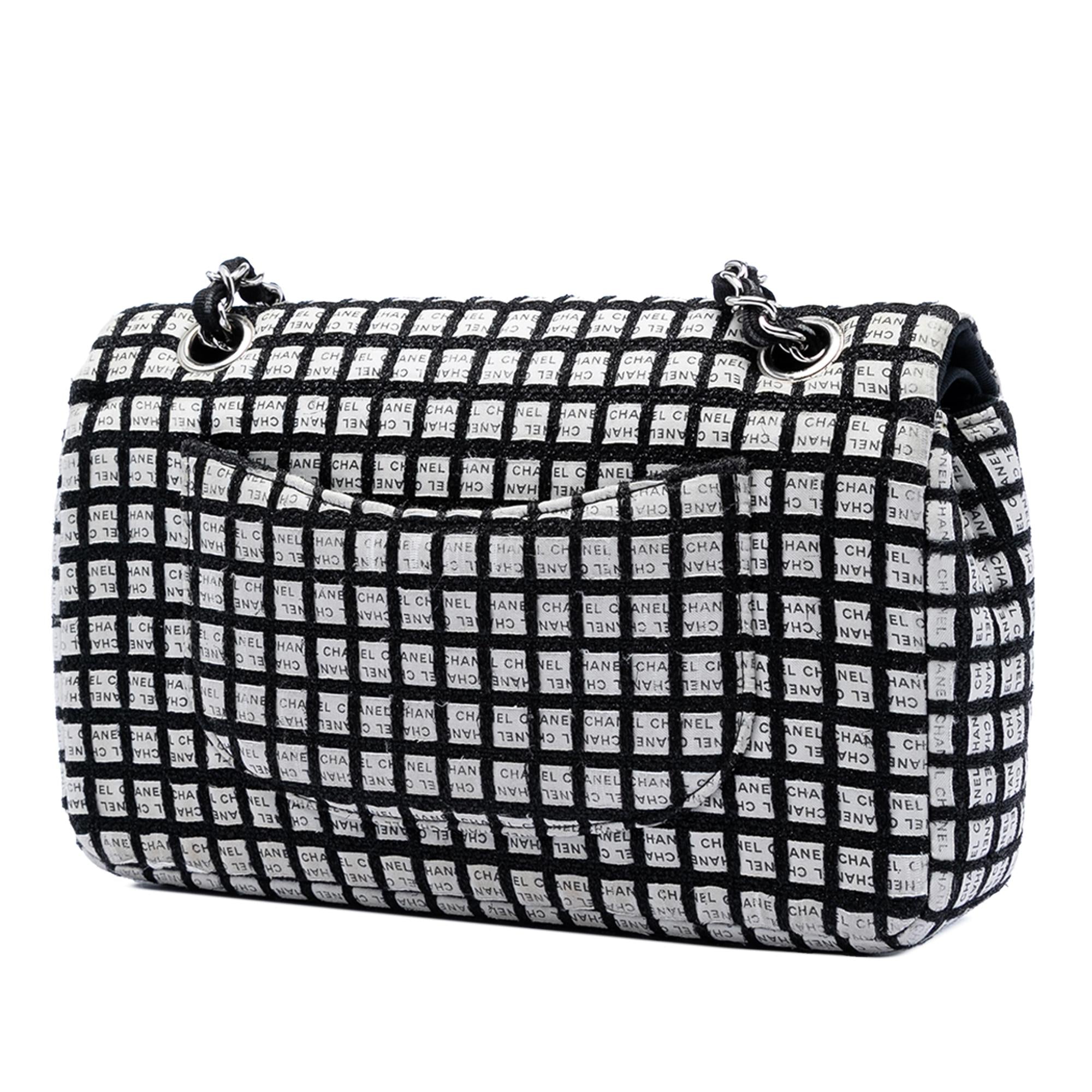 Chanel Medium Classic Ribbon and Tweed Logo Double Flap