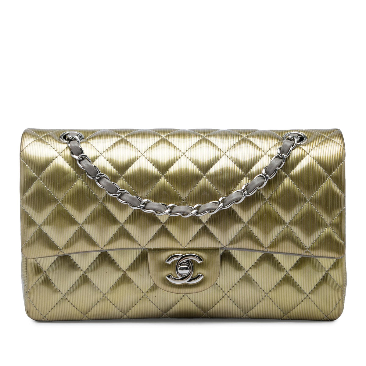 Chanel Medium Classic Striated Patent Double Flap