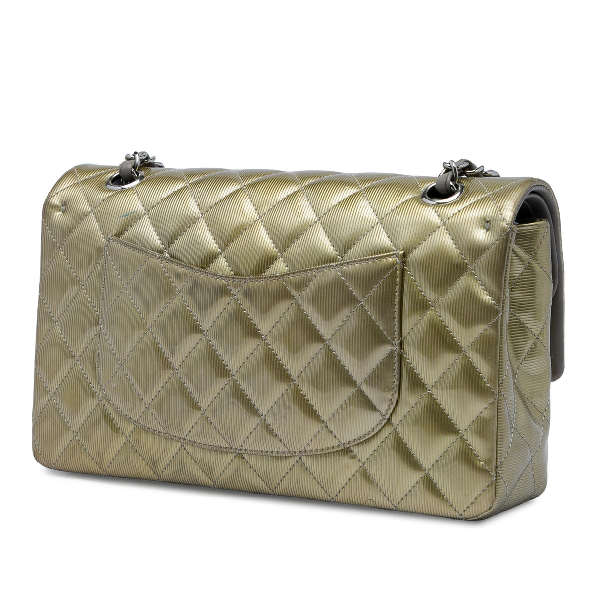 Chanel Medium Classic Striated Patent Double Flap