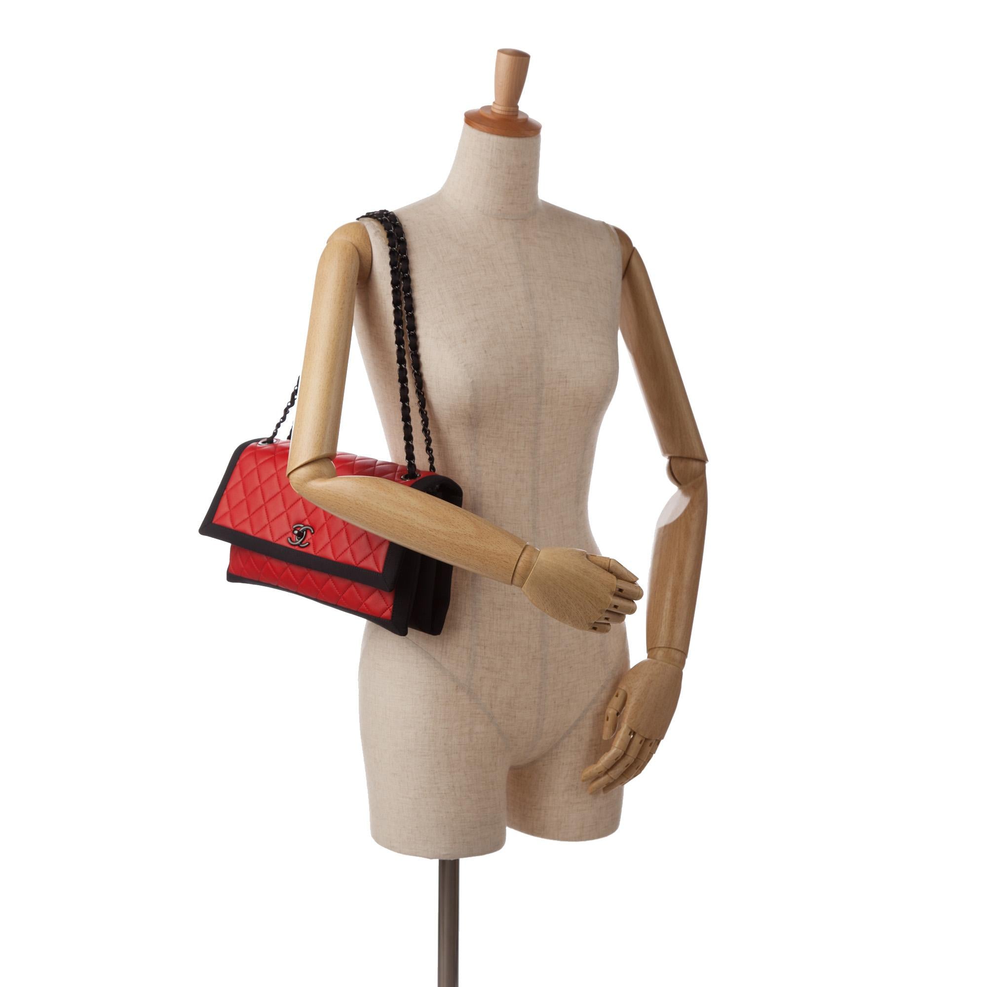 Chanel Medium Quilted Lambskin Grosgrain Two Tone Flap Bag