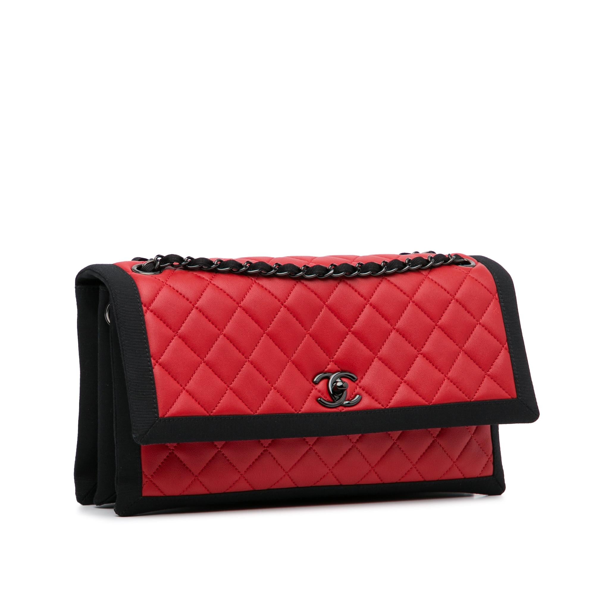 Chanel Medium Quilted Lambskin Grosgrain Two Tone Flap Bag
