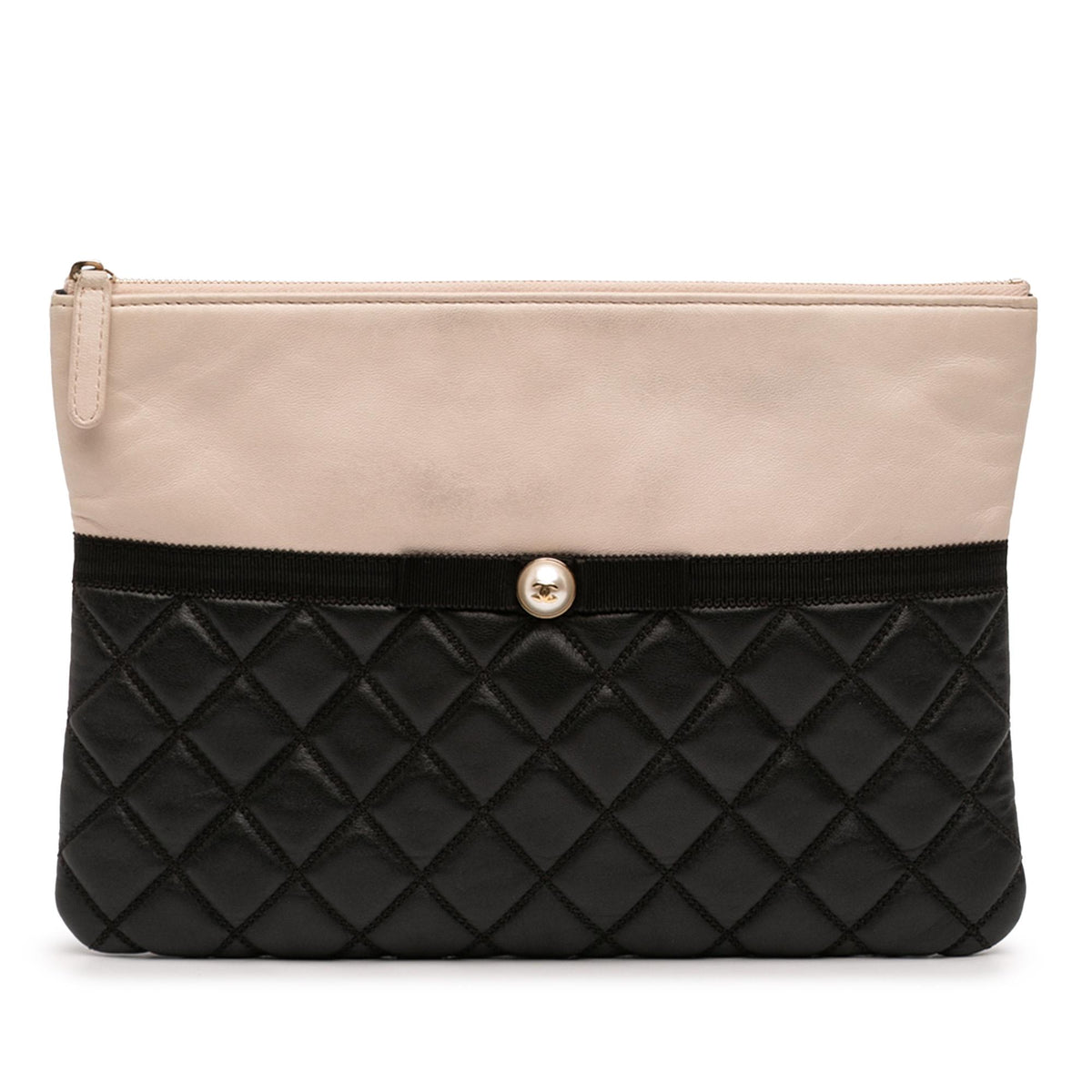 Chanel Medium Quilted Lambskin and Calfskin Pearl O Case Clutch
