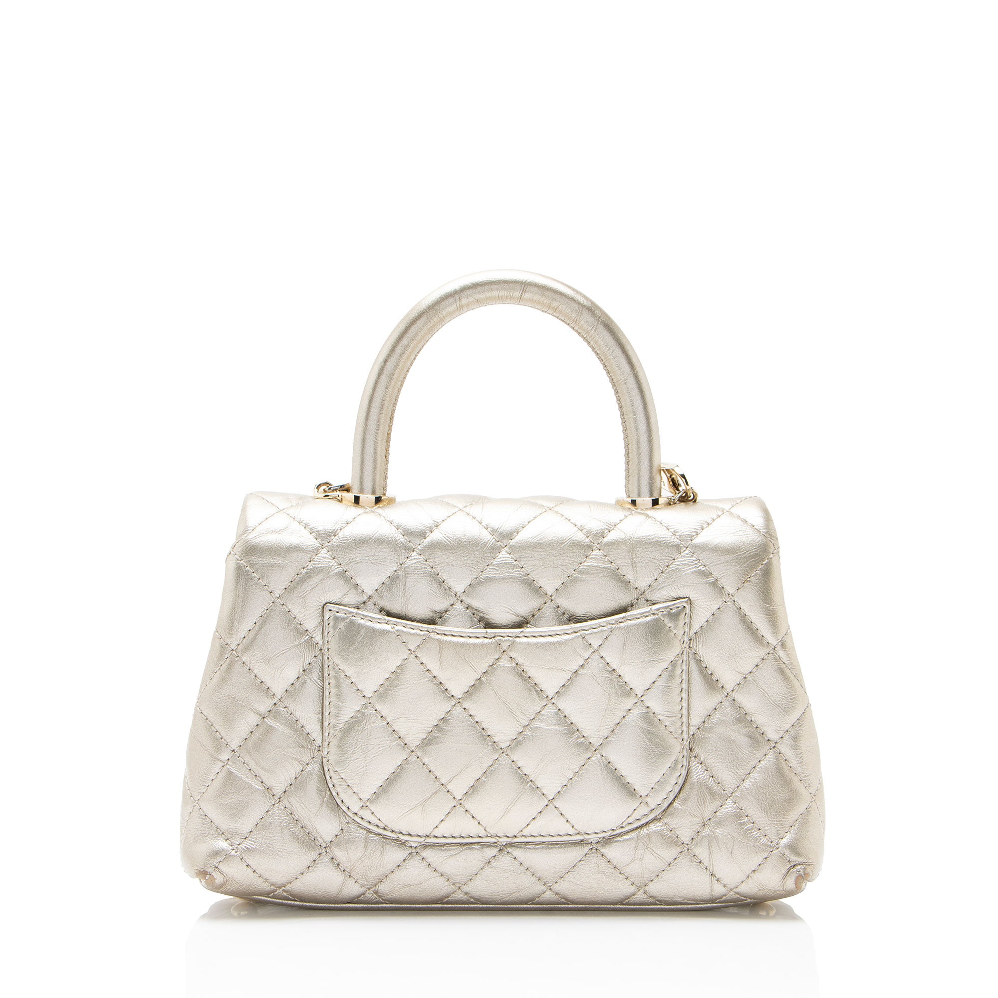 Chanel Metallic Aged Calfskin Coco Top Handle Medium Flap Bag