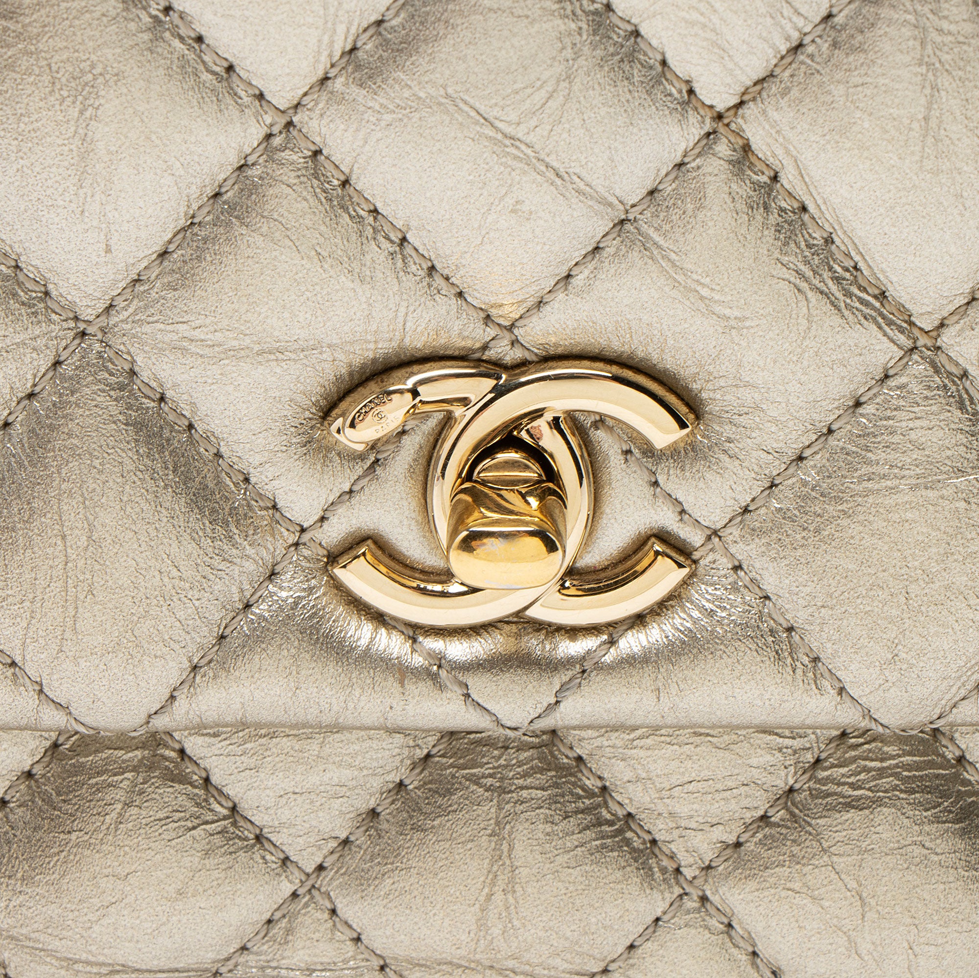 Chanel Metallic Aged Calfskin Coco Top Handle Medium Flap Bag