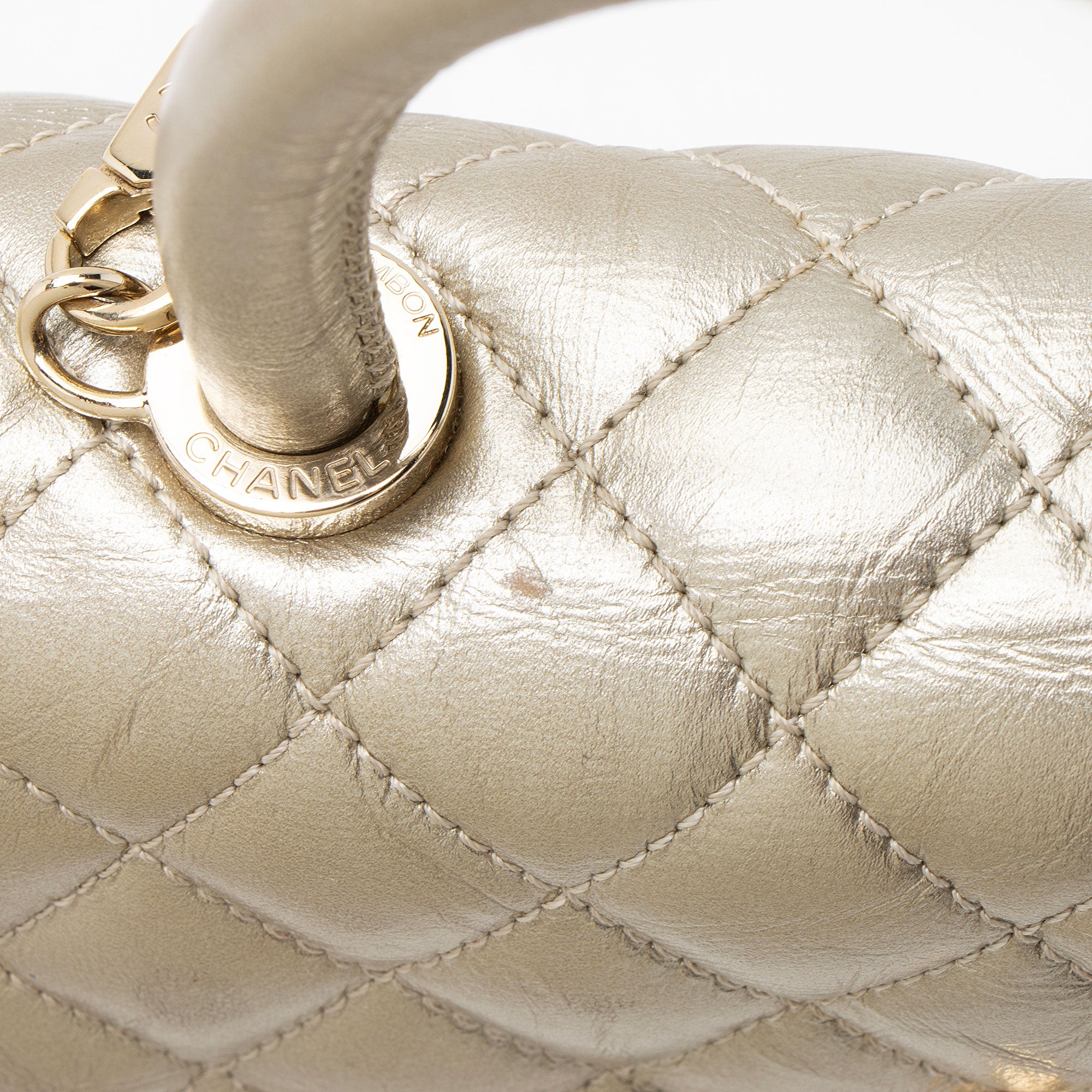 Chanel Metallic Aged Calfskin Coco Top Handle Medium Flap Bag