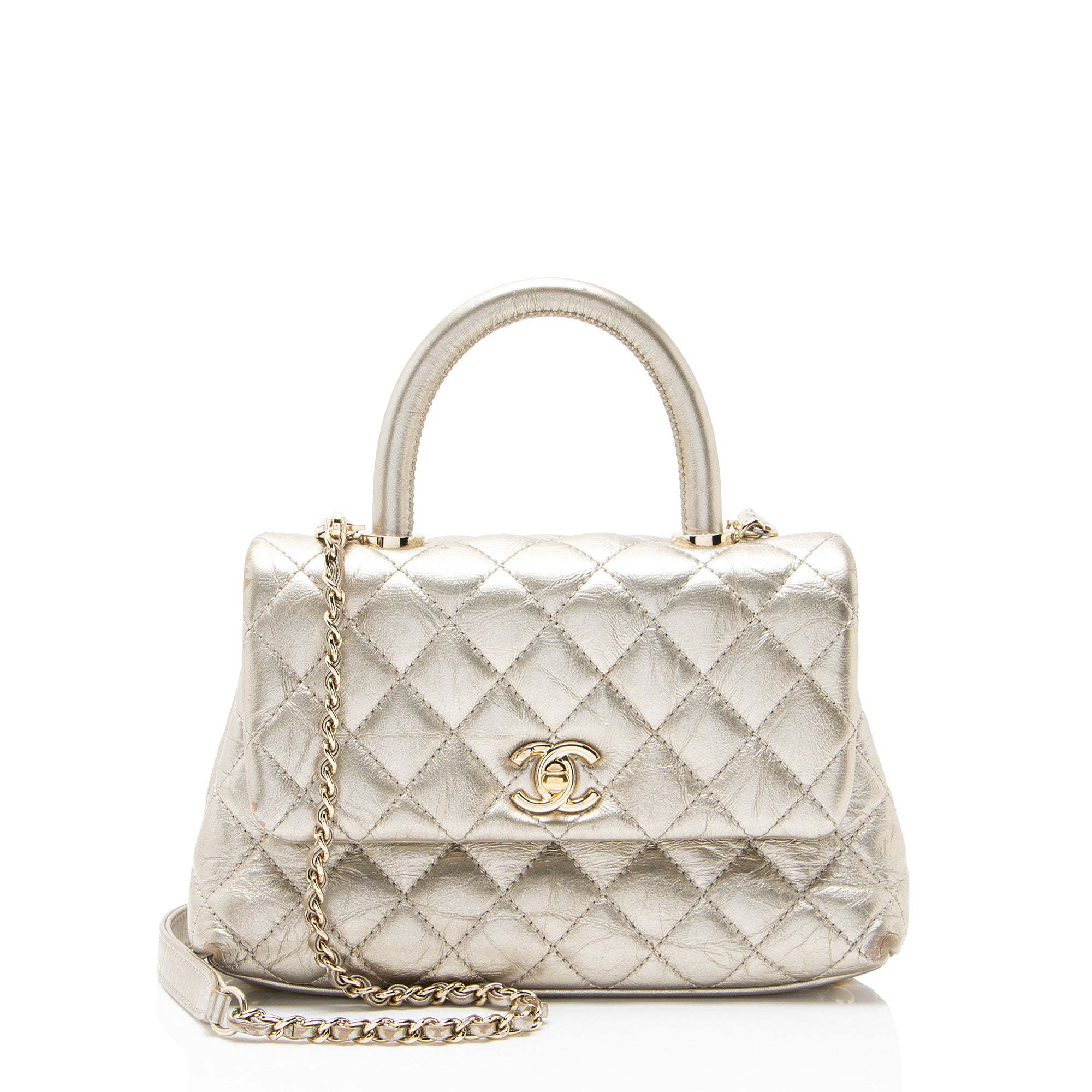 Chanel Metallic Aged Calfskin Coco Top Handle Medium Flap Bag