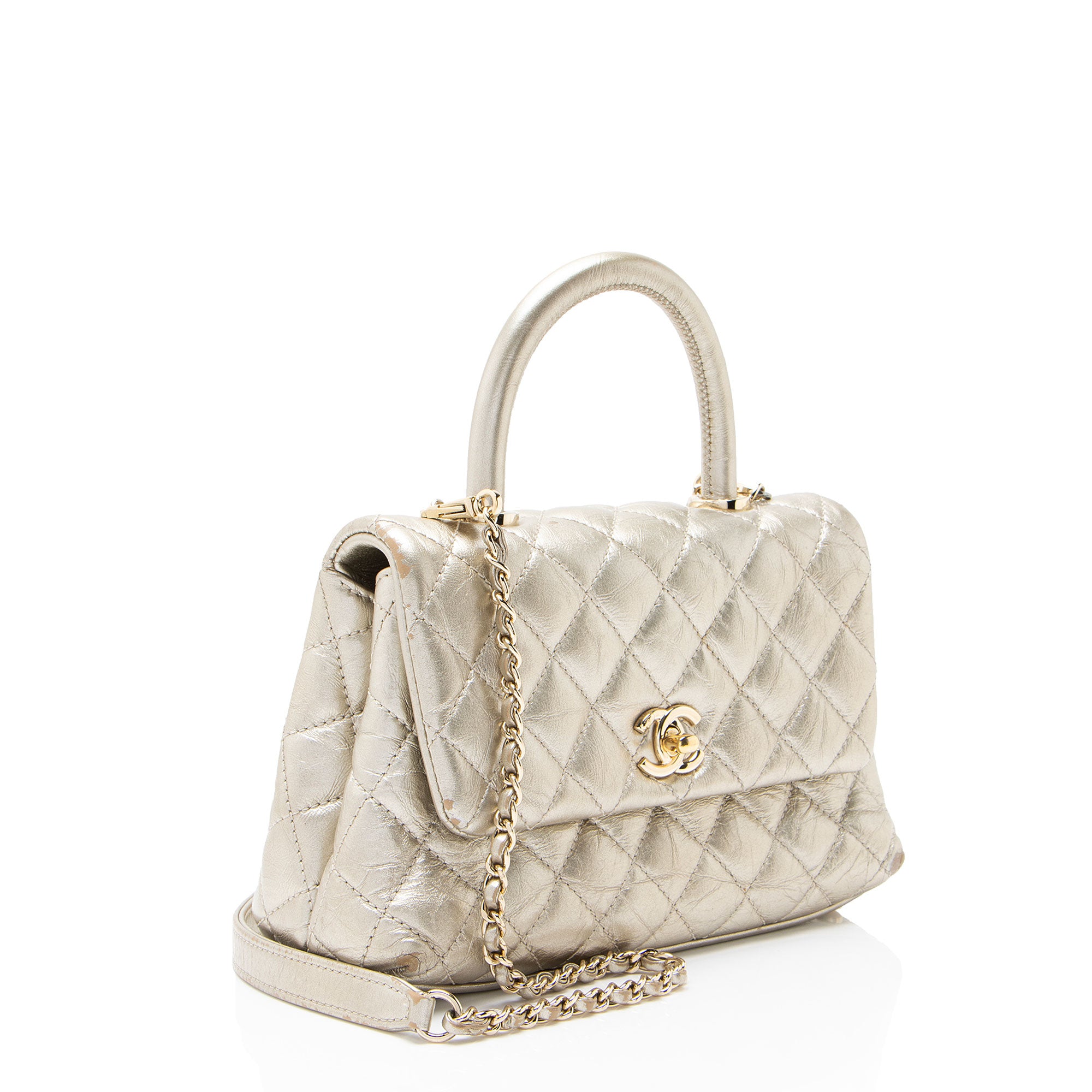 Chanel Metallic Aged Calfskin Coco Top Handle Medium Flap Bag