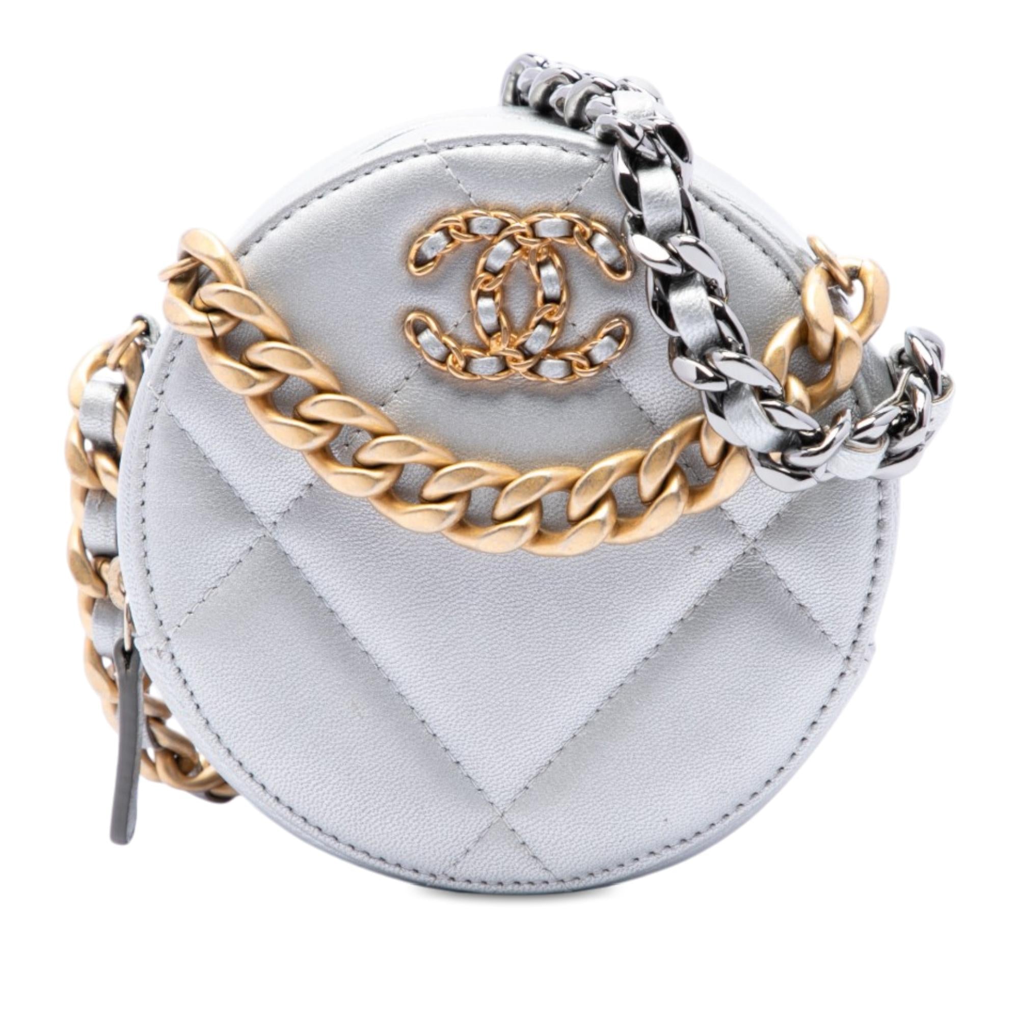 Chanel Metallic Lambskin 19 Round Clutch with Chain