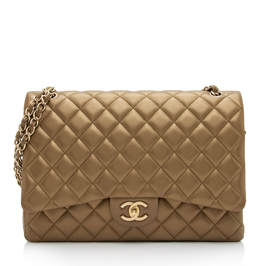 Chanel Metallic Lambskin Classic Maxi Double Flap Bag (SHF-kjT4fr)