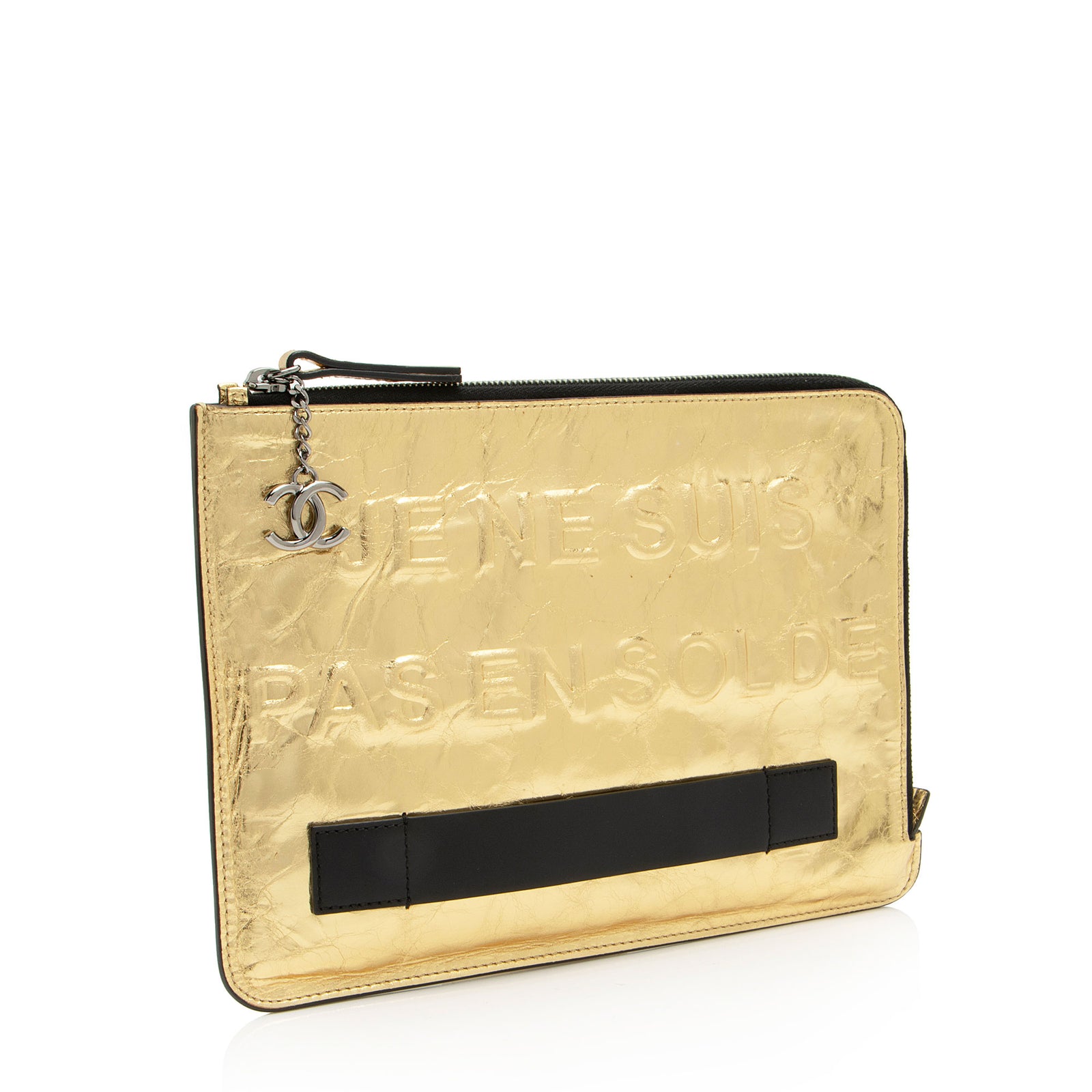 Chanel Metallic Lambskin Je Ne Suis Pas En Solde Medium Pouch SHF SrX LuxeDH