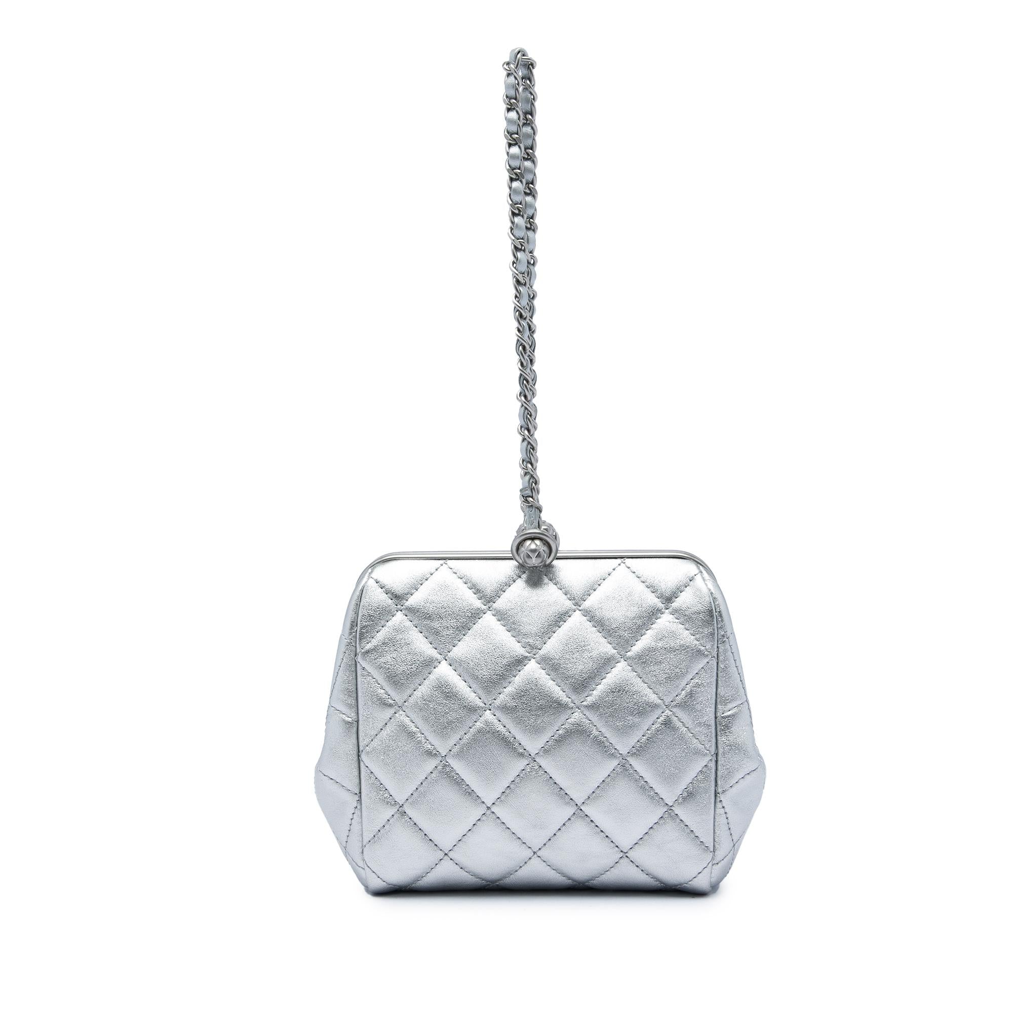 Chanel Metallic Lambskin Quilted Evening Wristlet Clutch