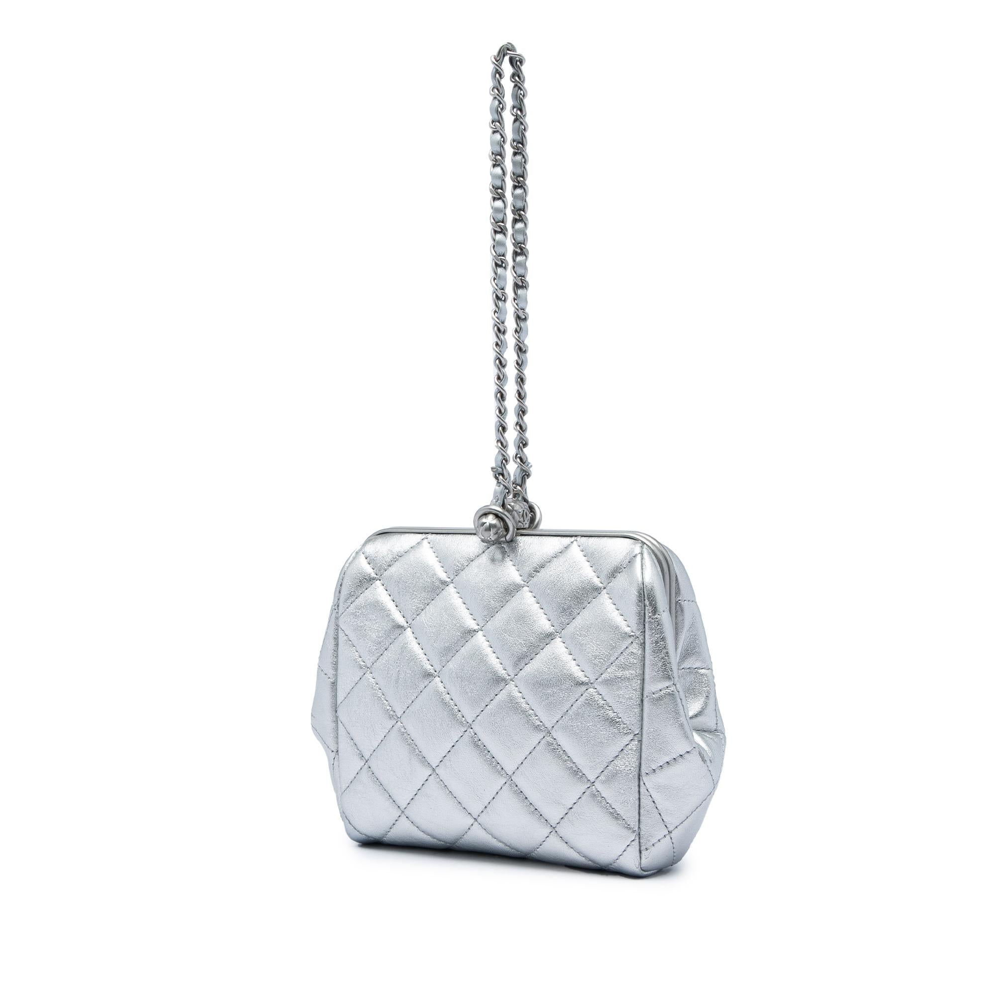 Chanel Metallic Lambskin Quilted Evening Wristlet Clutch