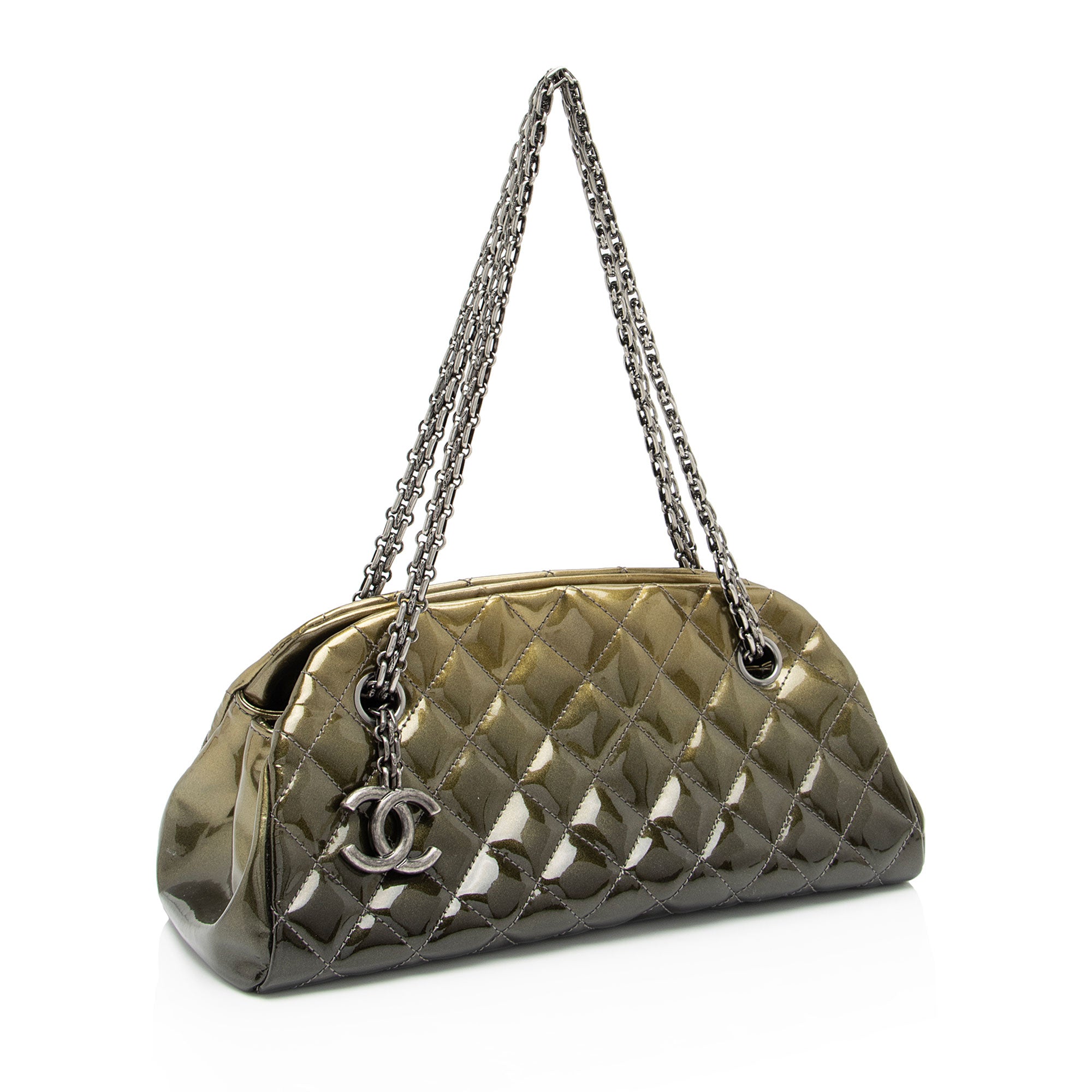 Chanel Metallic Patent Leather Just Mademoiselle Bowler Bag (SHF-9cE7hE)
