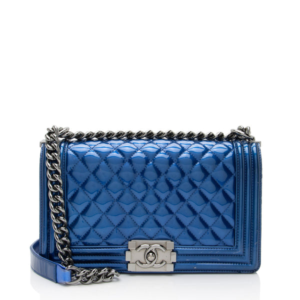 Chanel Metallic Patent Leather Old Medium Boy Bag SHF 23789 LuxeDH