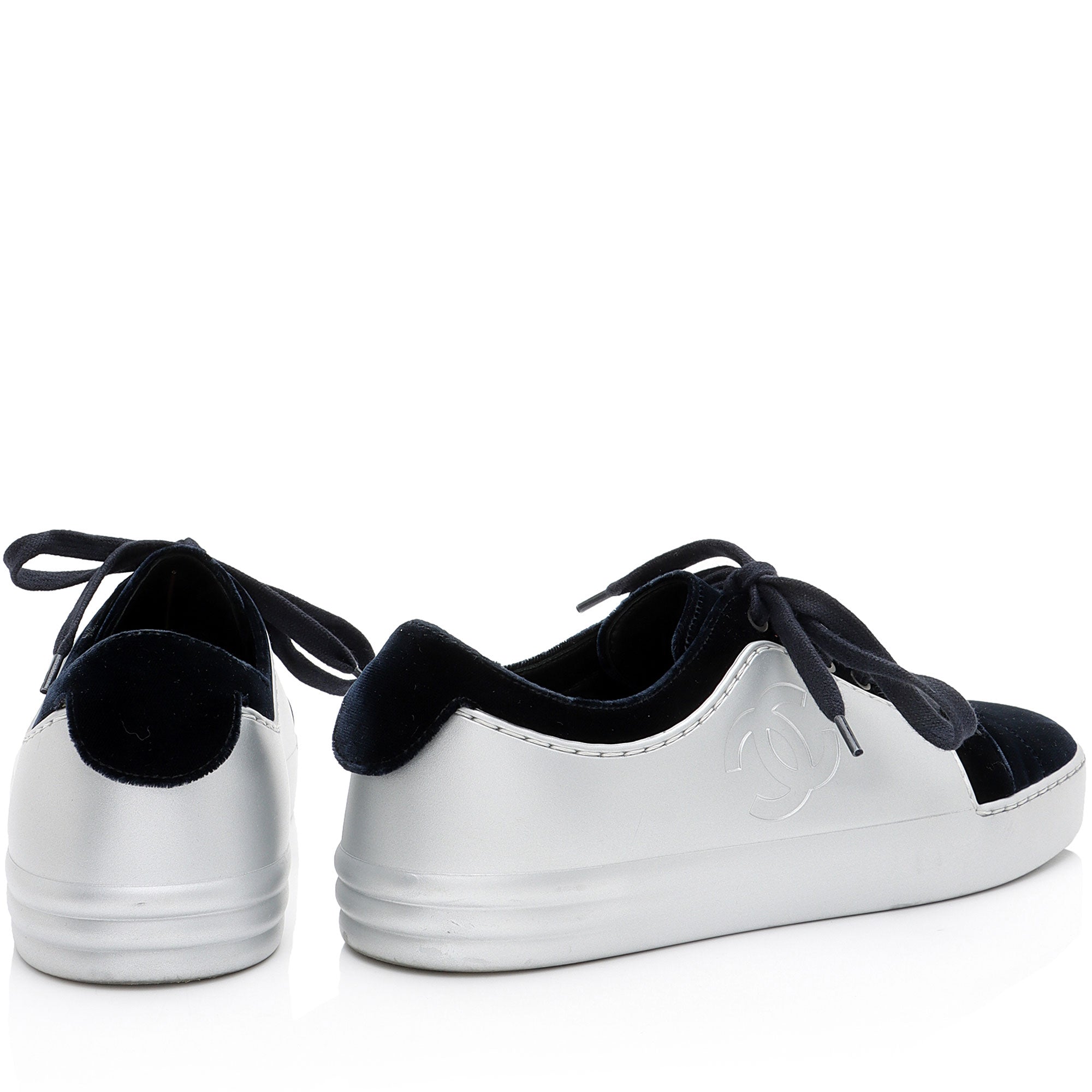 Chanel Metallic Rubber Velvet CC Sneakers - Size 7 / 37