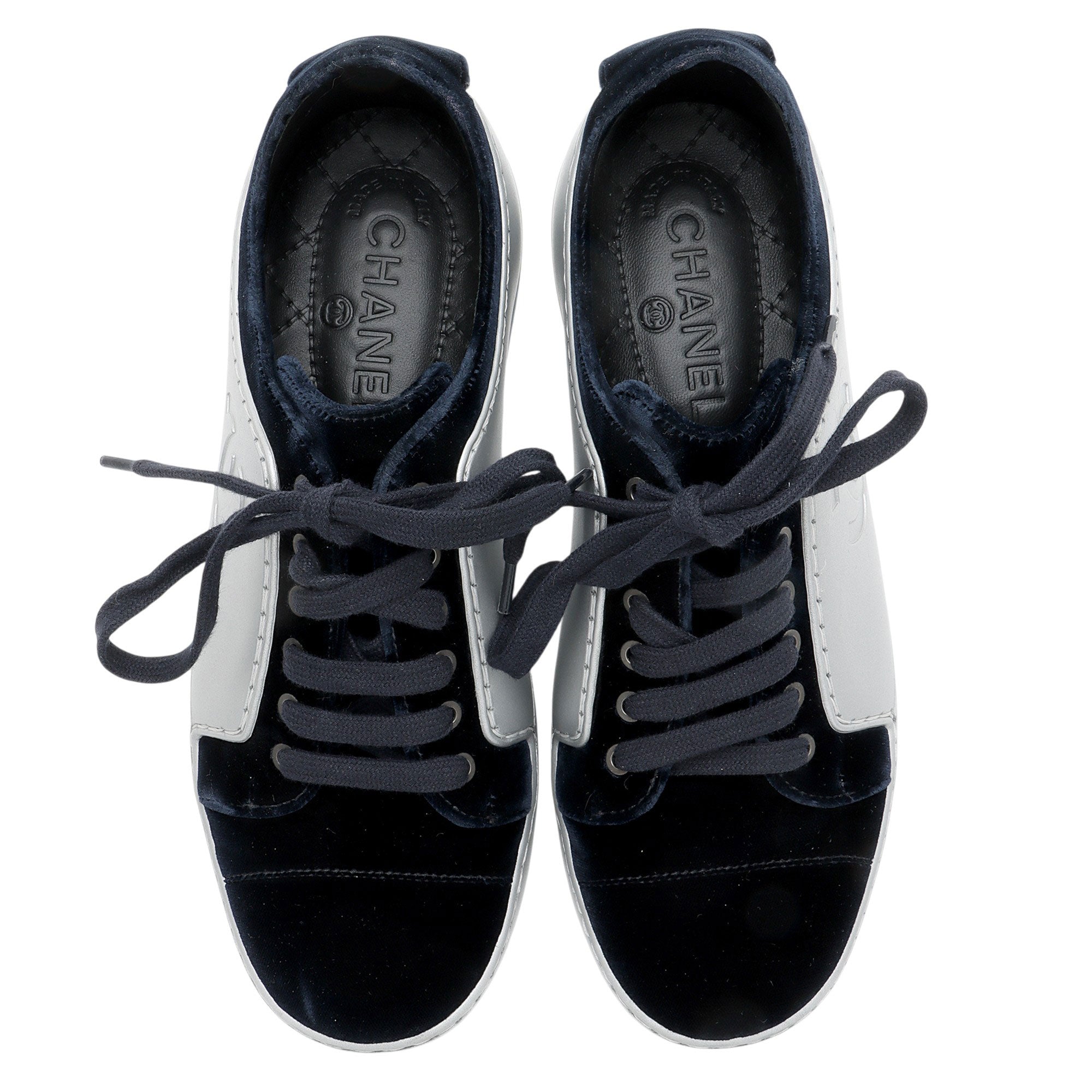 Chanel Metallic Rubber Velvet CC Sneakers - Size 7 / 37