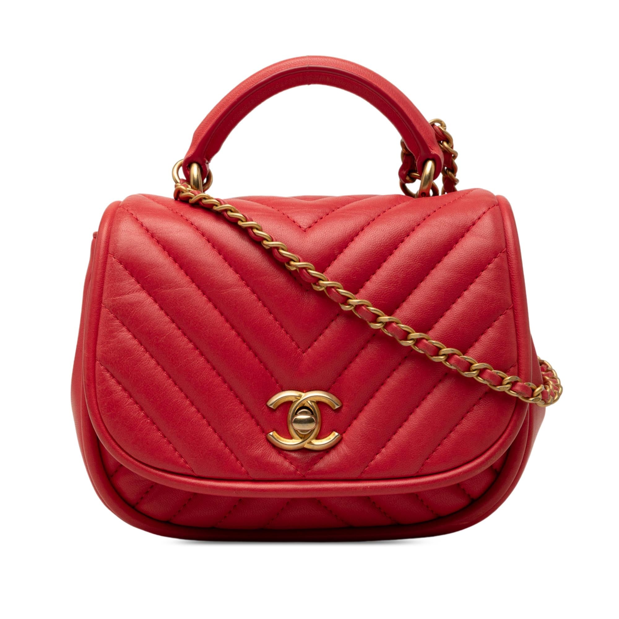 Chanel Mini CC Chevron Lambskin Reversed Round Flap
