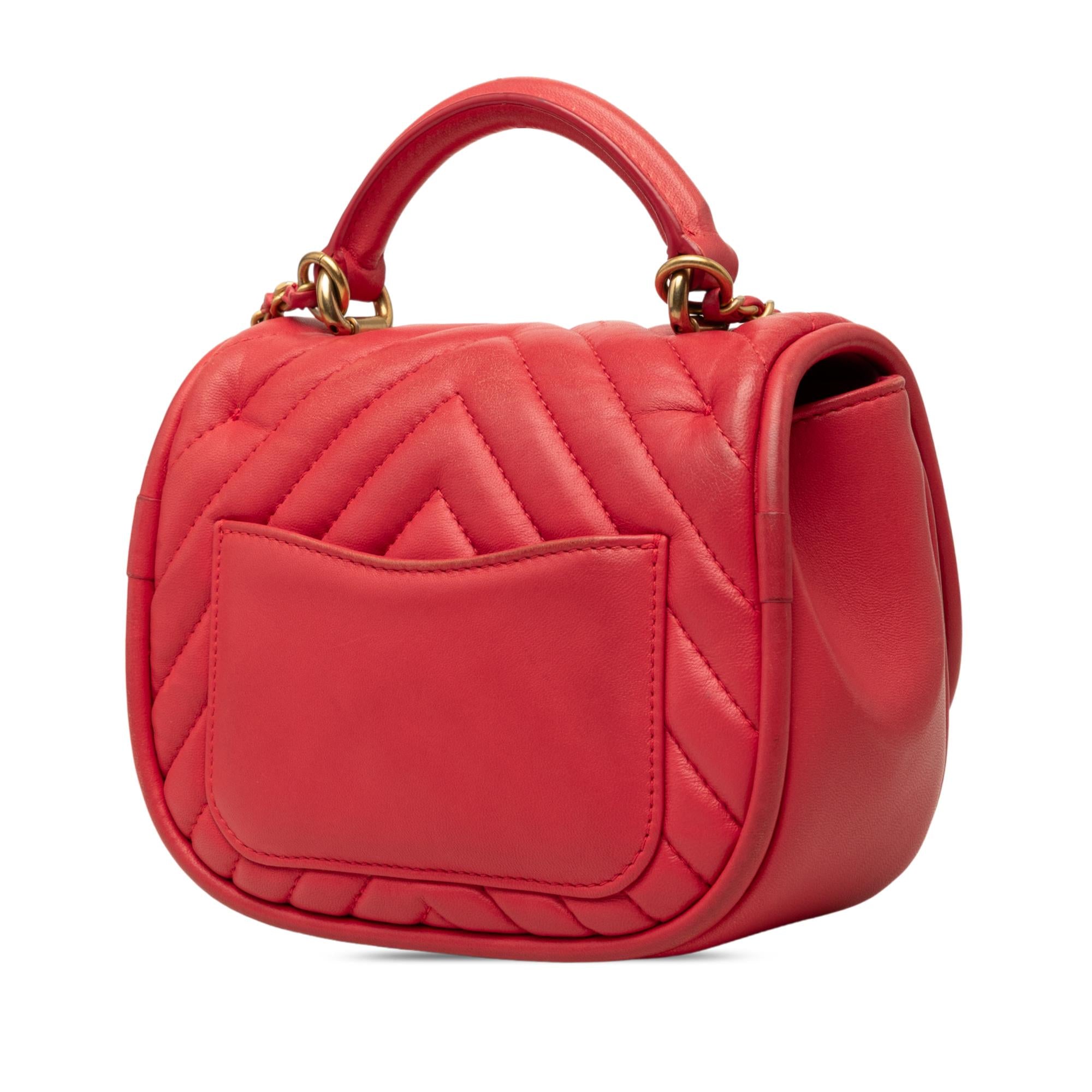 Chanel Mini CC Chevron Lambskin Reversed Round Flap