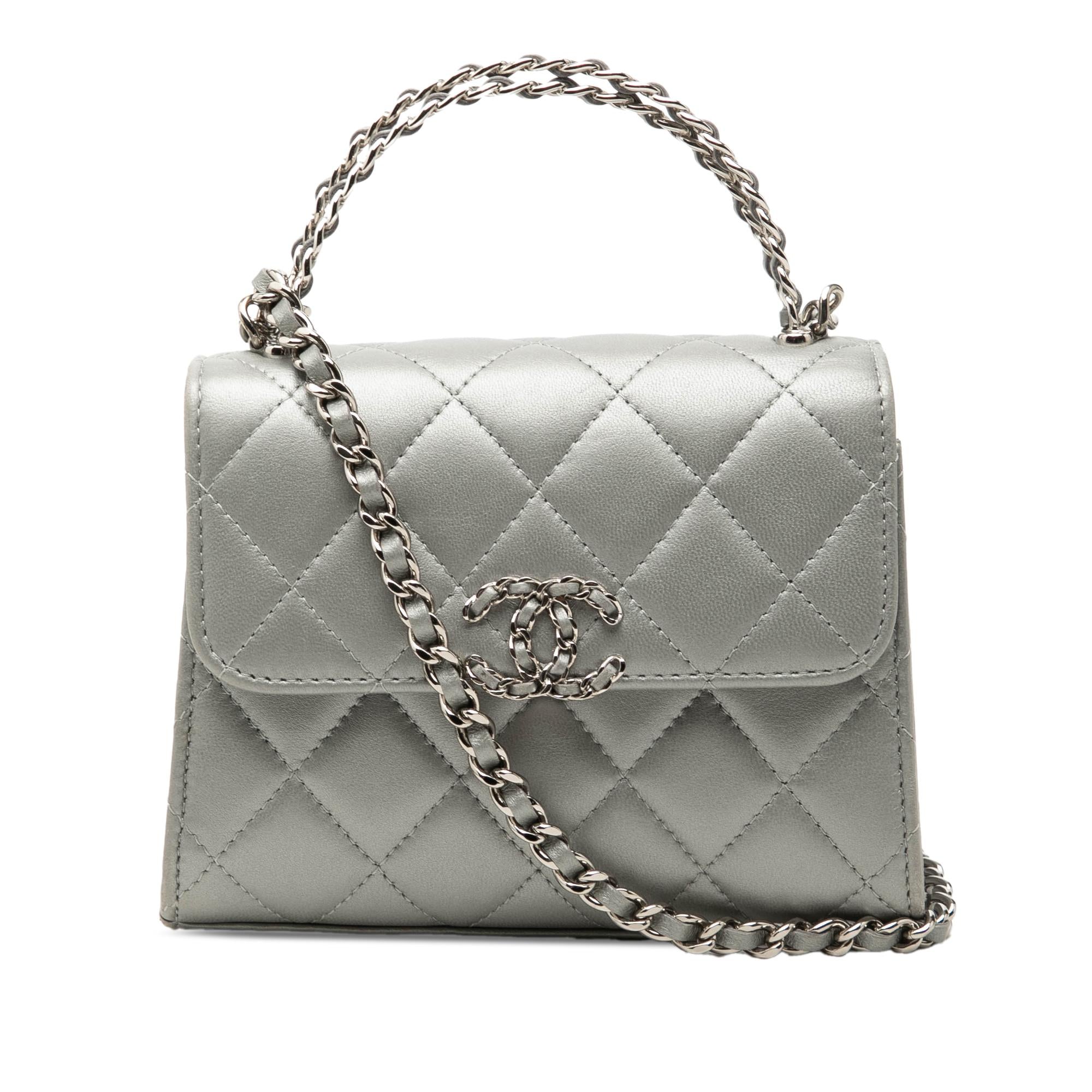 Chanel Mini CC Metallic Lambskin Top Handle Clutch With Chain
